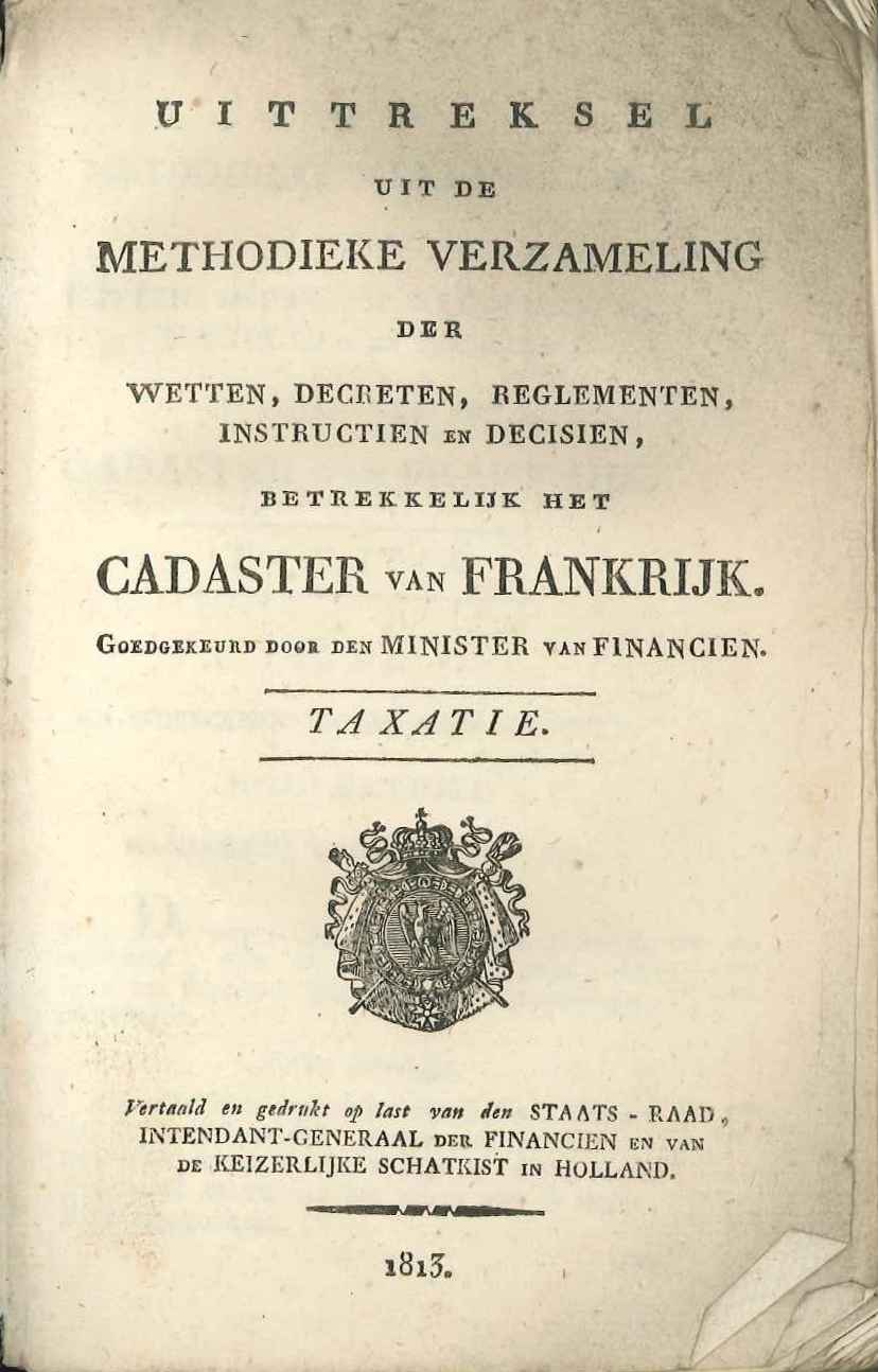 Toelichting op de invoering van het kadaster, 1813.