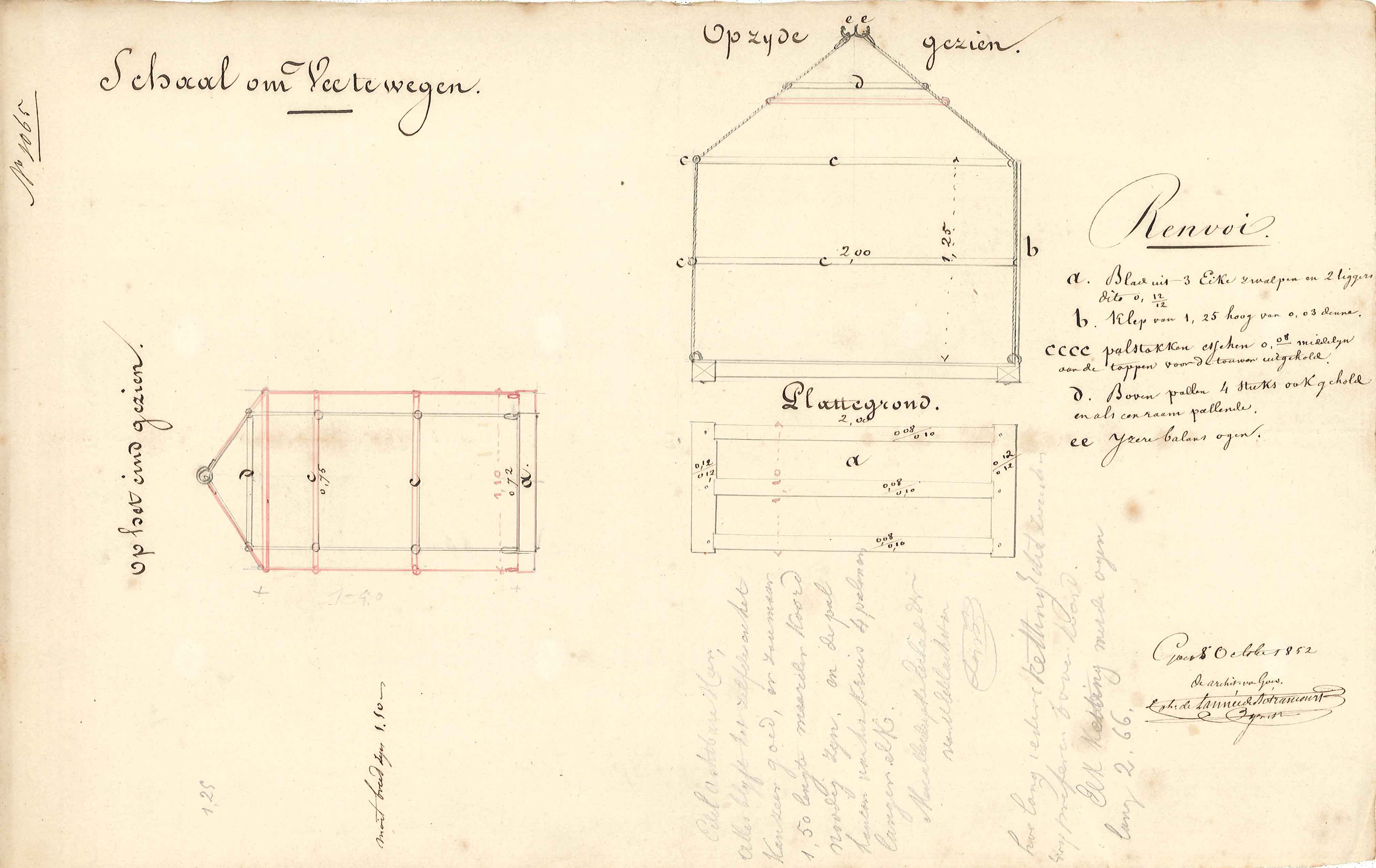 Tweede ontwerp voor een weegtoestel voor vee in de waag in het stadhuis, 1852. GAG.AGG.inv.nr. 153, nr. 1065.