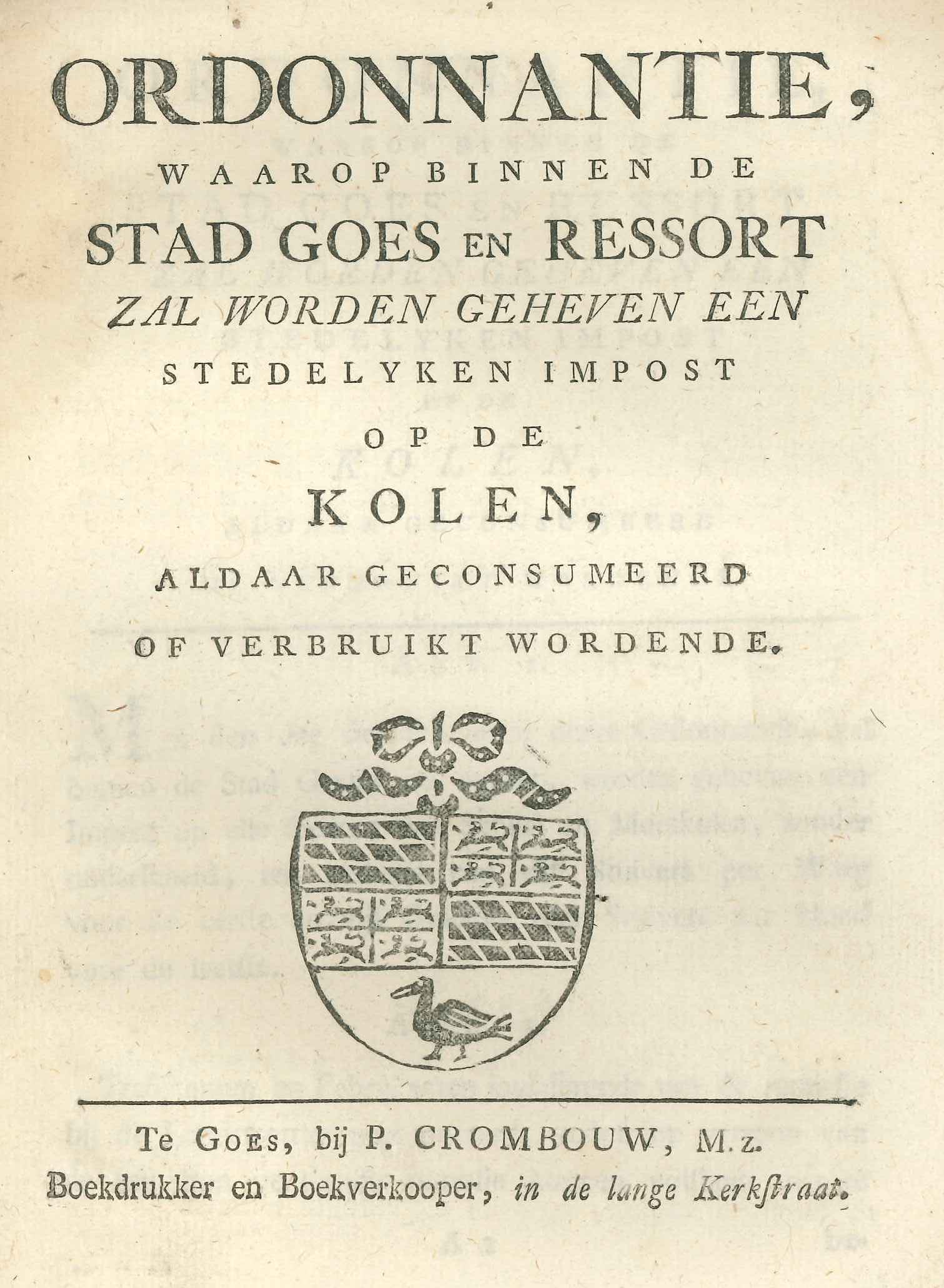 Verordening over de belasting op steenkolen, 1815.