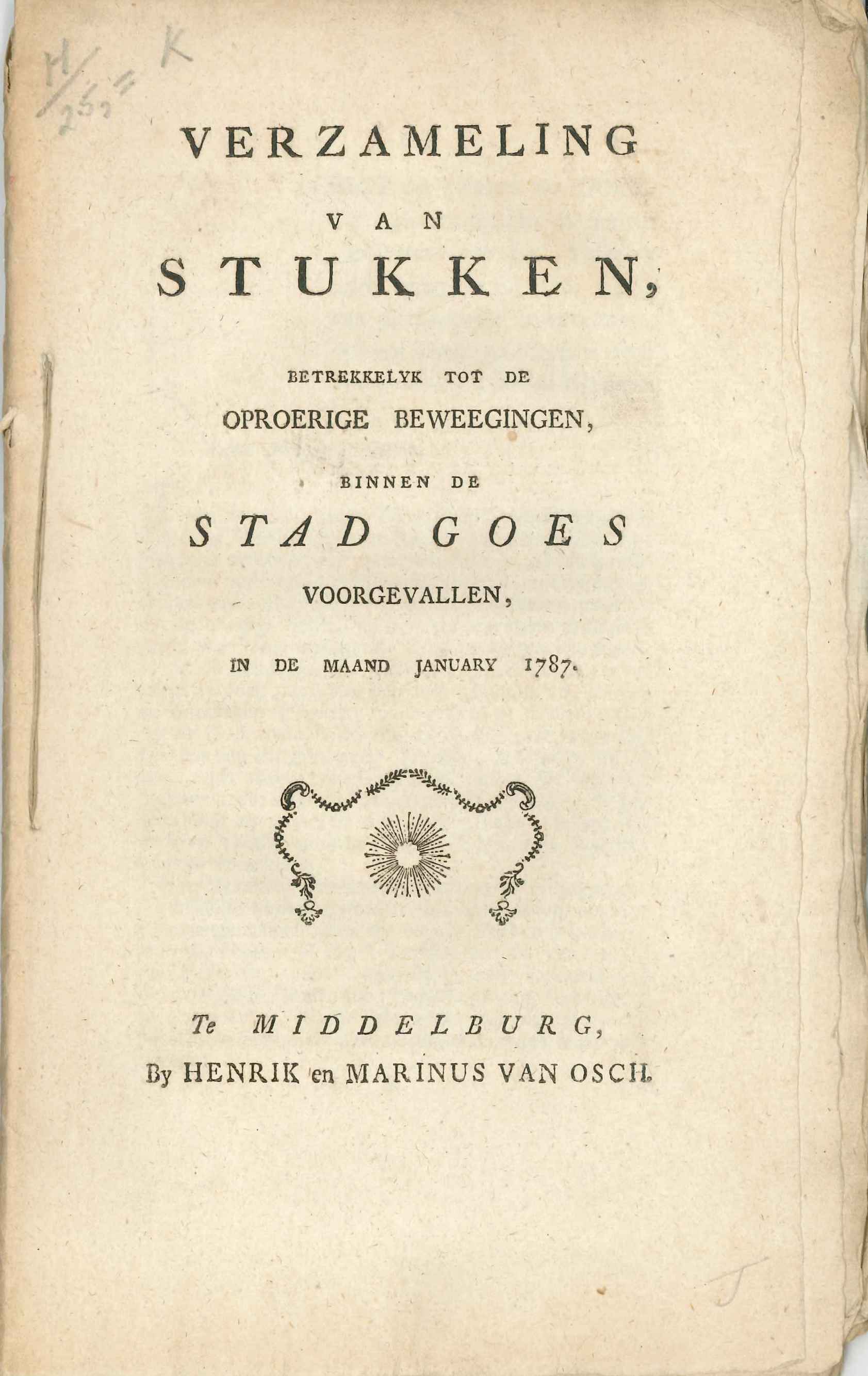 Beschrijving van het oproer te Goes in 1787.