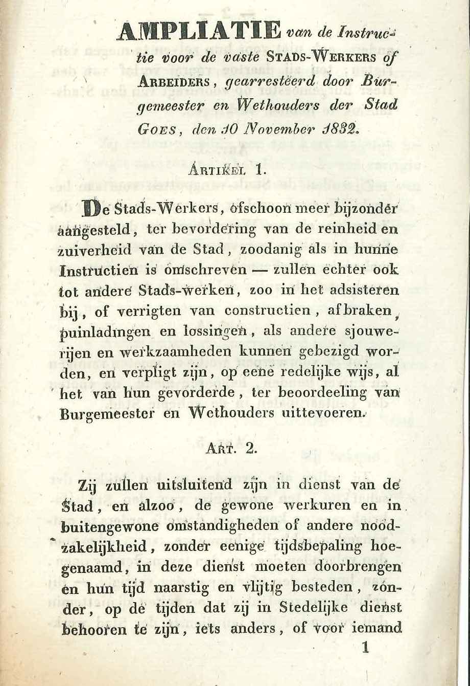 Wijziging van de instructie voor de stadsarbeiders, 1833. GAG.ASG.inv.nr. 1996.