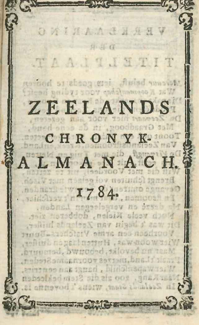 Titelblad Zeelands Chronyk Almanach, 1784.