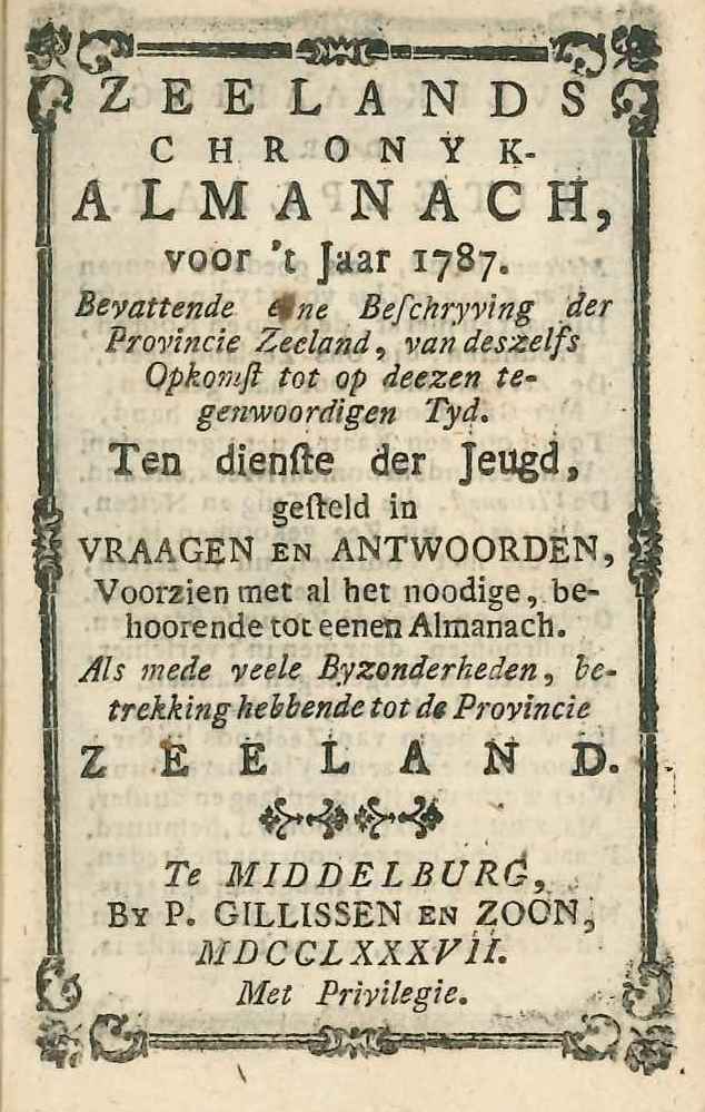 Titelblad van Zeelands Chronyk Almanach, 1787.