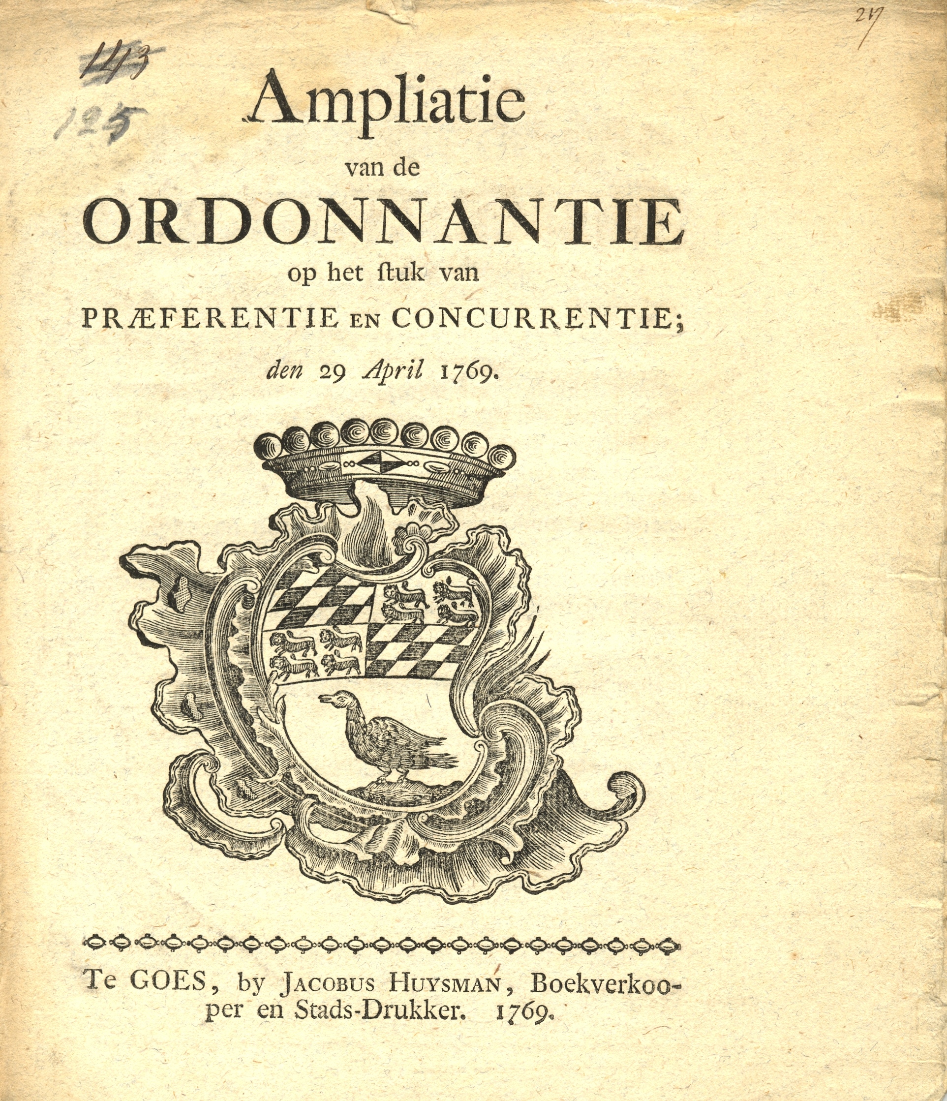 Wijziging van de ordonnantie op zaken van preferentie en concurrentie, 1769.