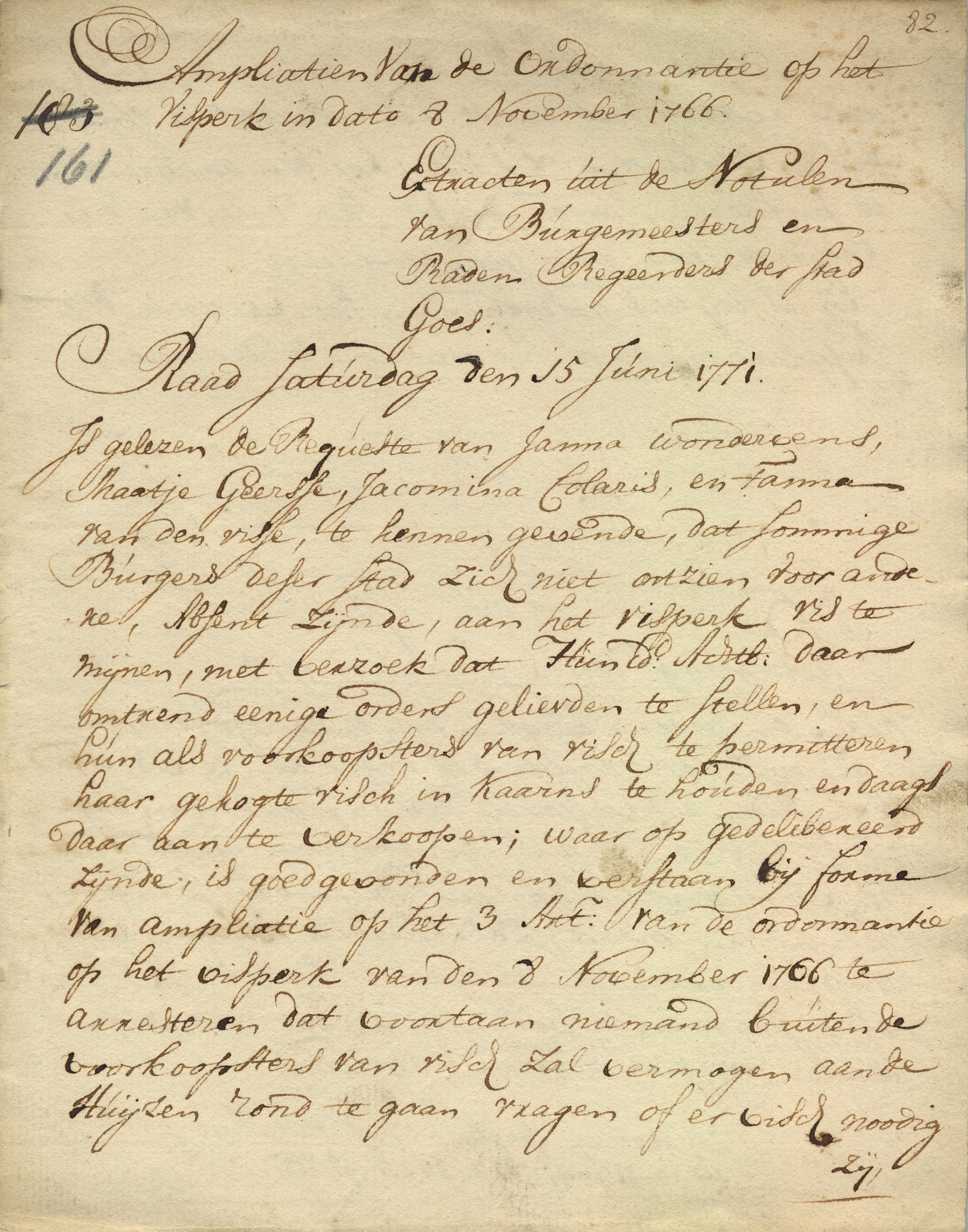 Wijziging van de ordonnantie op het Visperk, 1771.