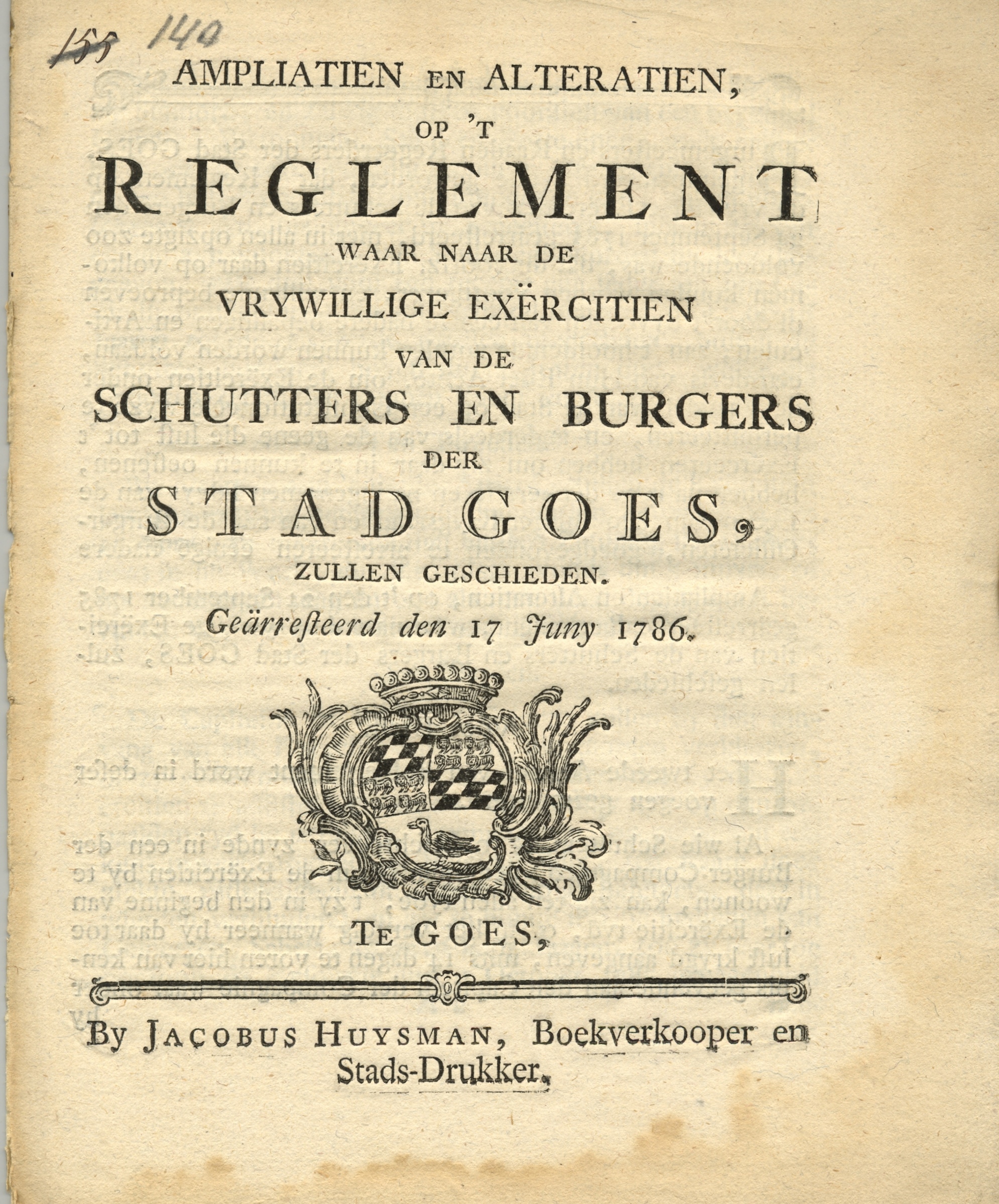 Wijziging van het reglement op de vrijwillige exercitien, 1786.
