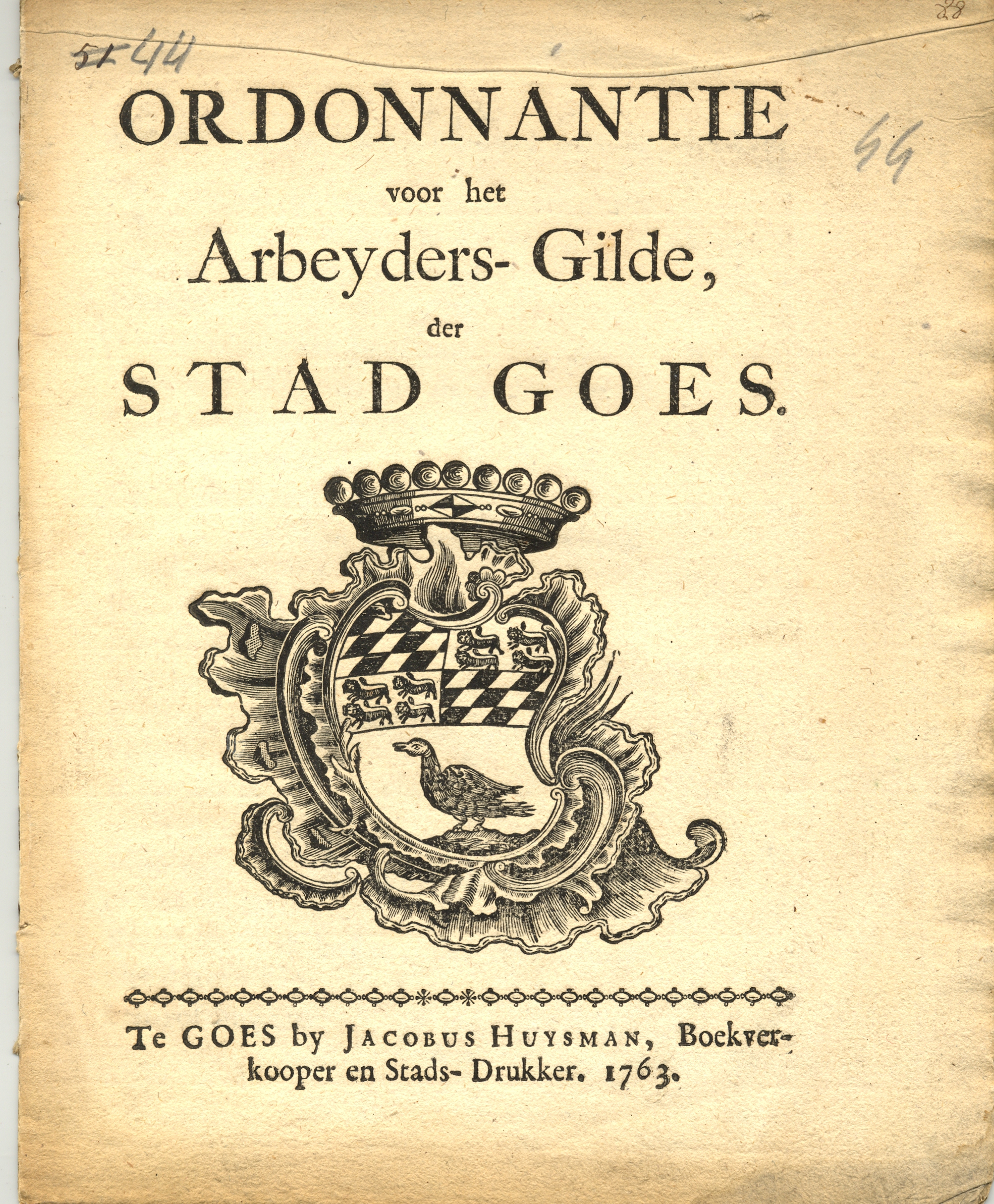 Ordonnantie op het arbeidersgilde, 1763.