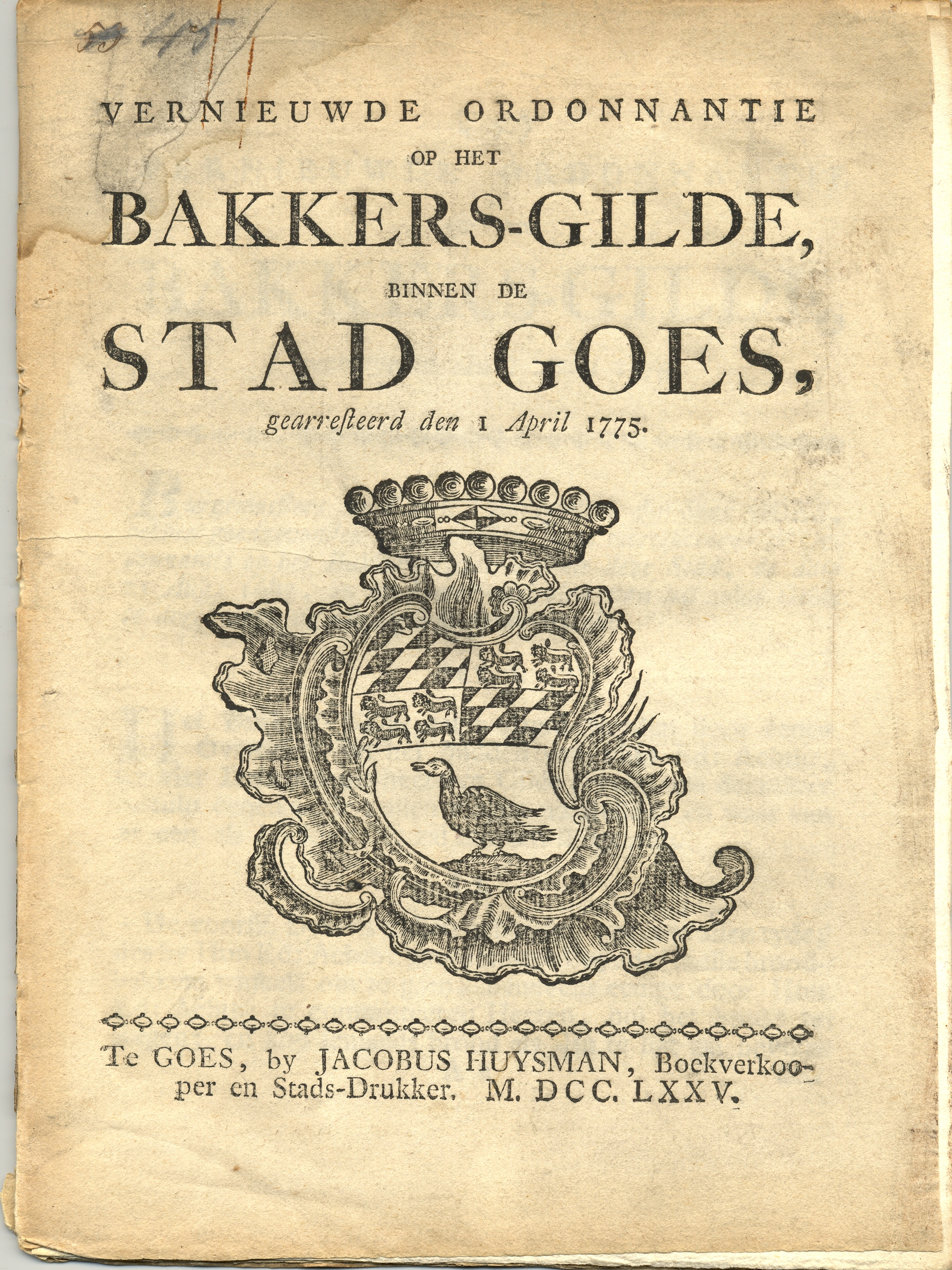 Nieuwe ordonnantie op het bakkersgilde, 1775.