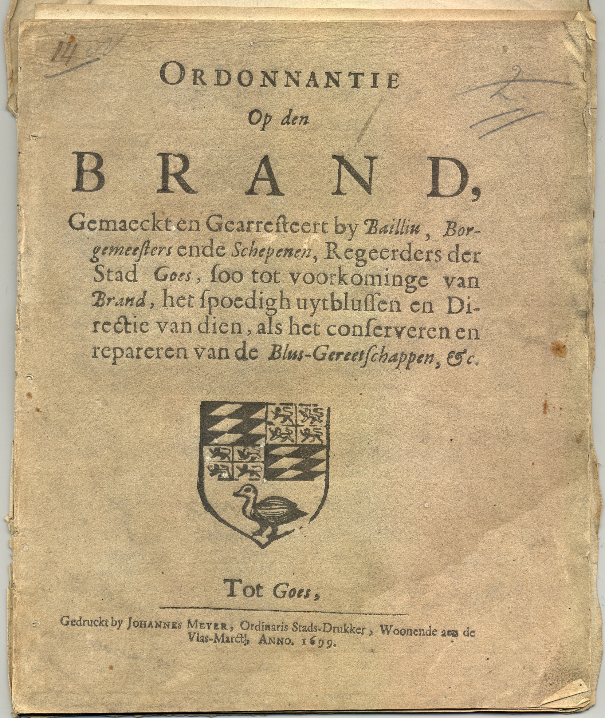 Ordonnantie op den Brand, 1699