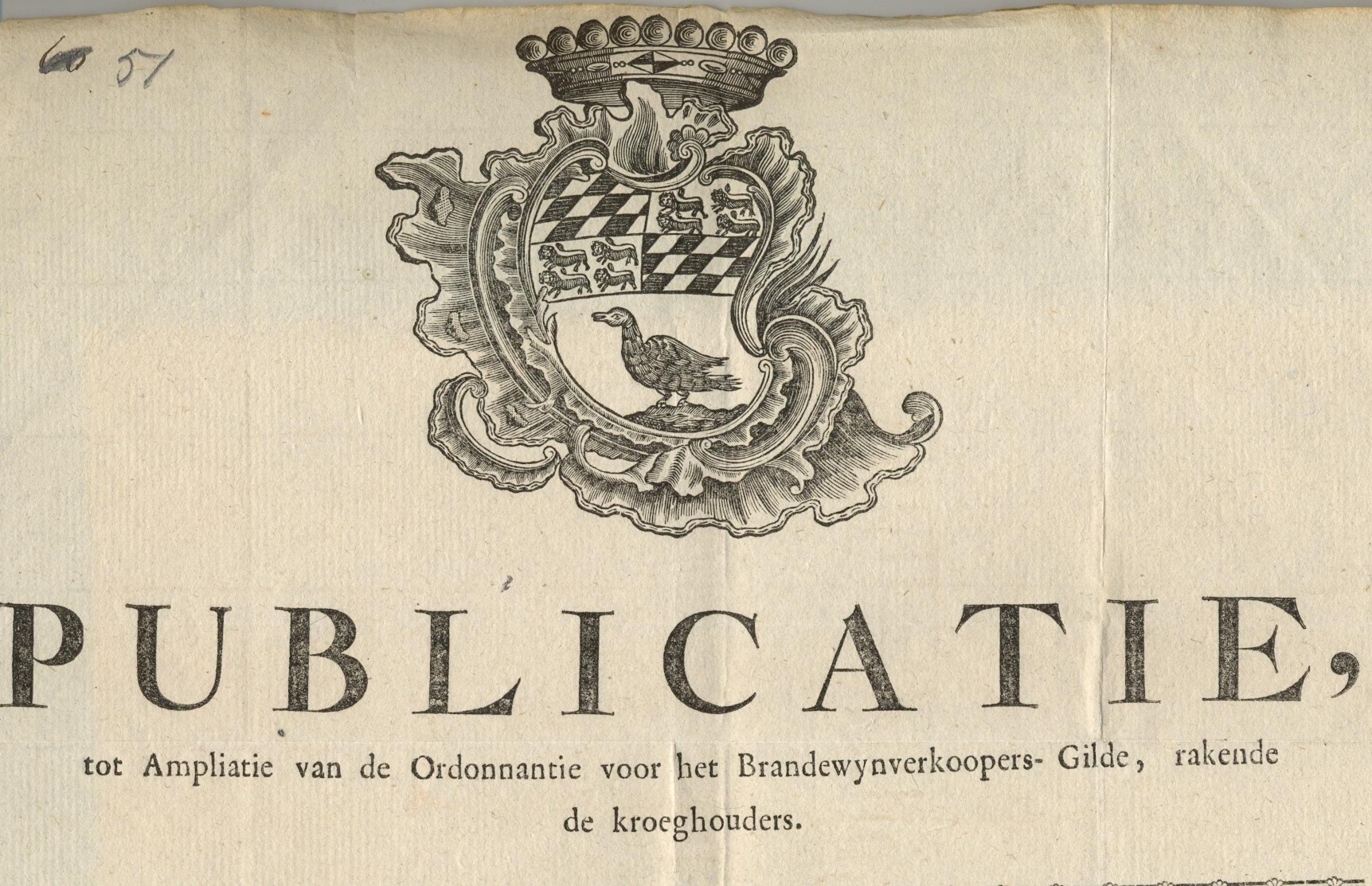 Publicatie van de wijziging van de ordonnantie voor de brandewijnverkopers, 1768.