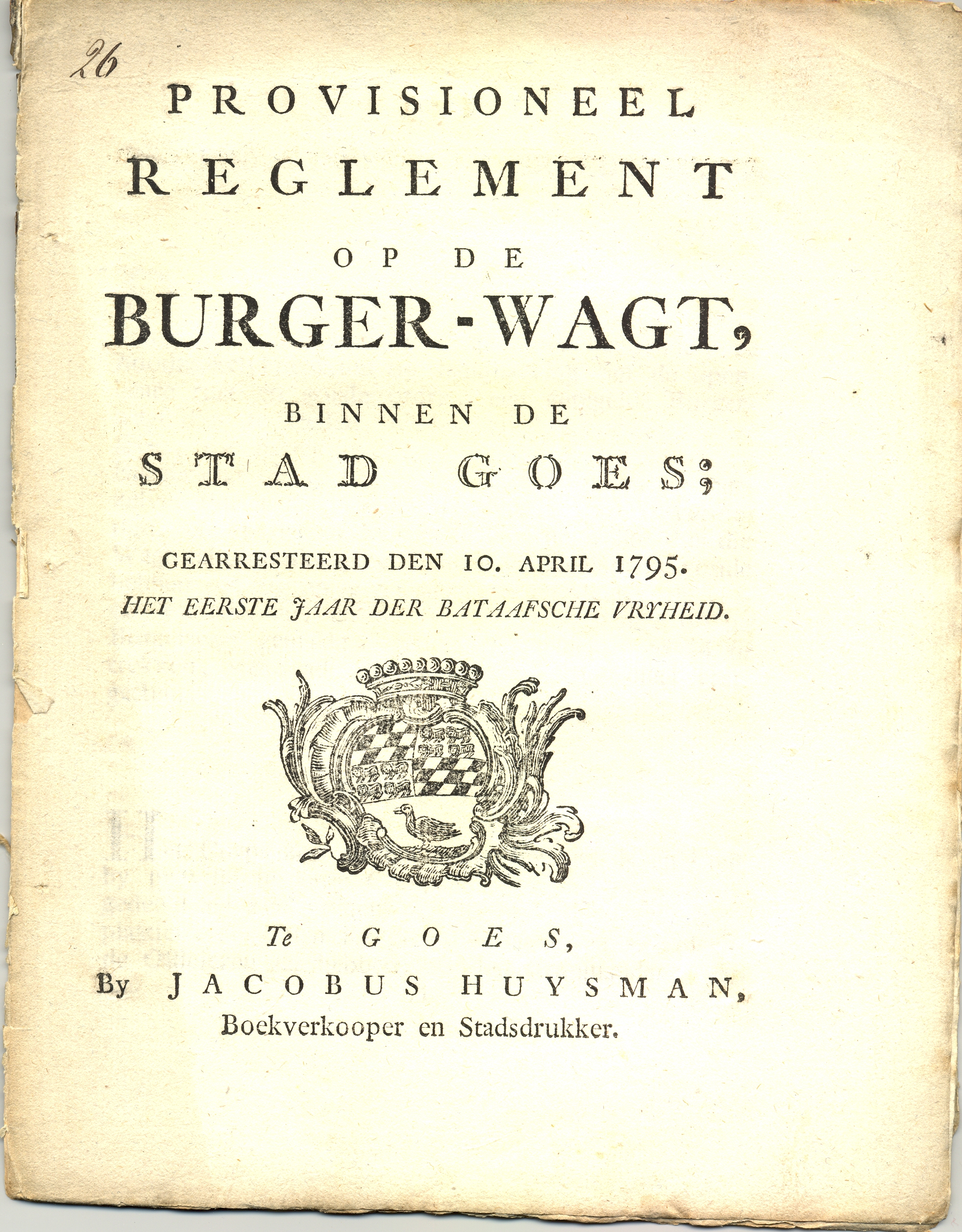 Voorlopig reglement op de burgerwacht, 1795.