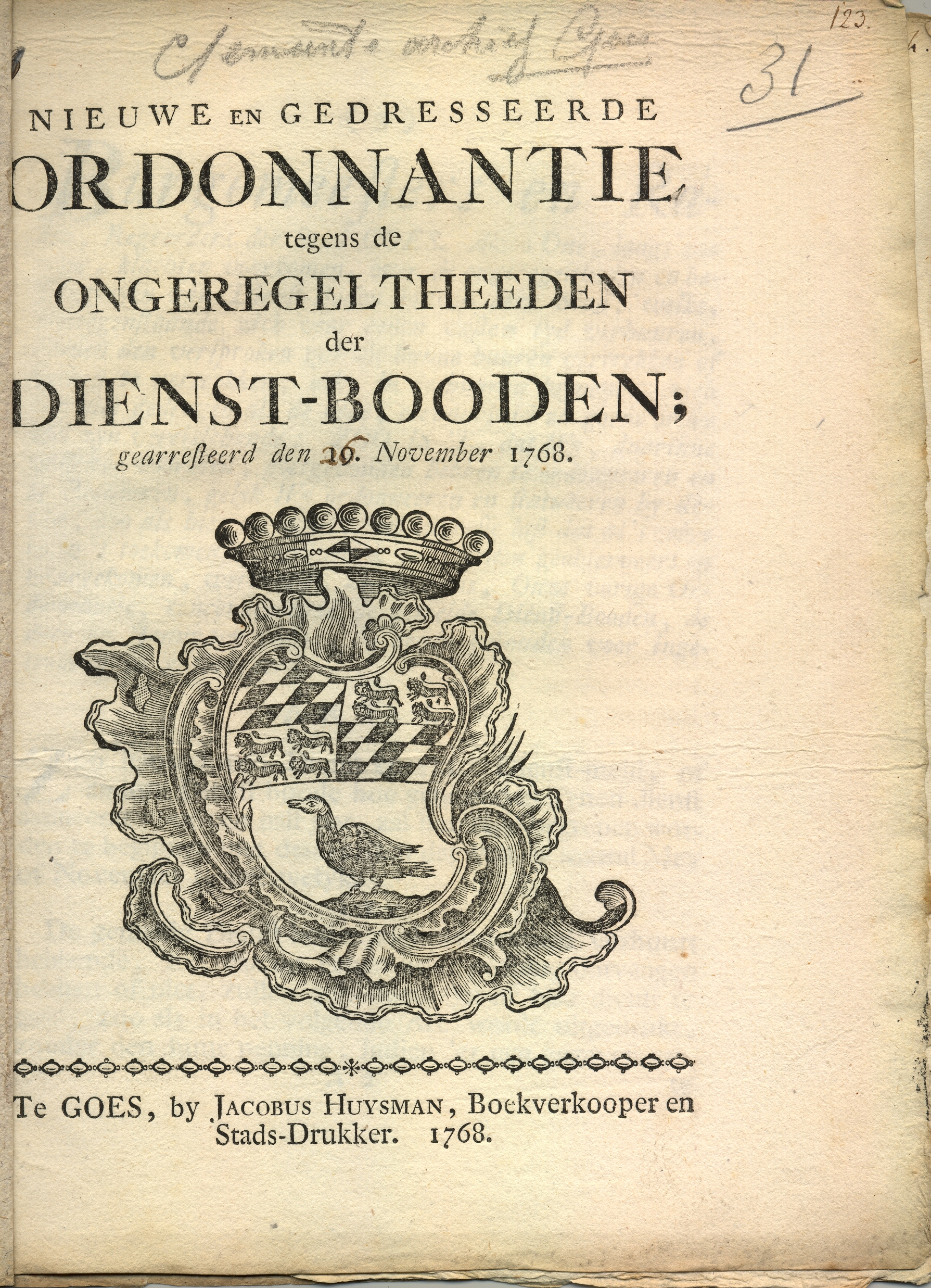 Ordonnantie tegen misdragingen door dienstboden, 1768.