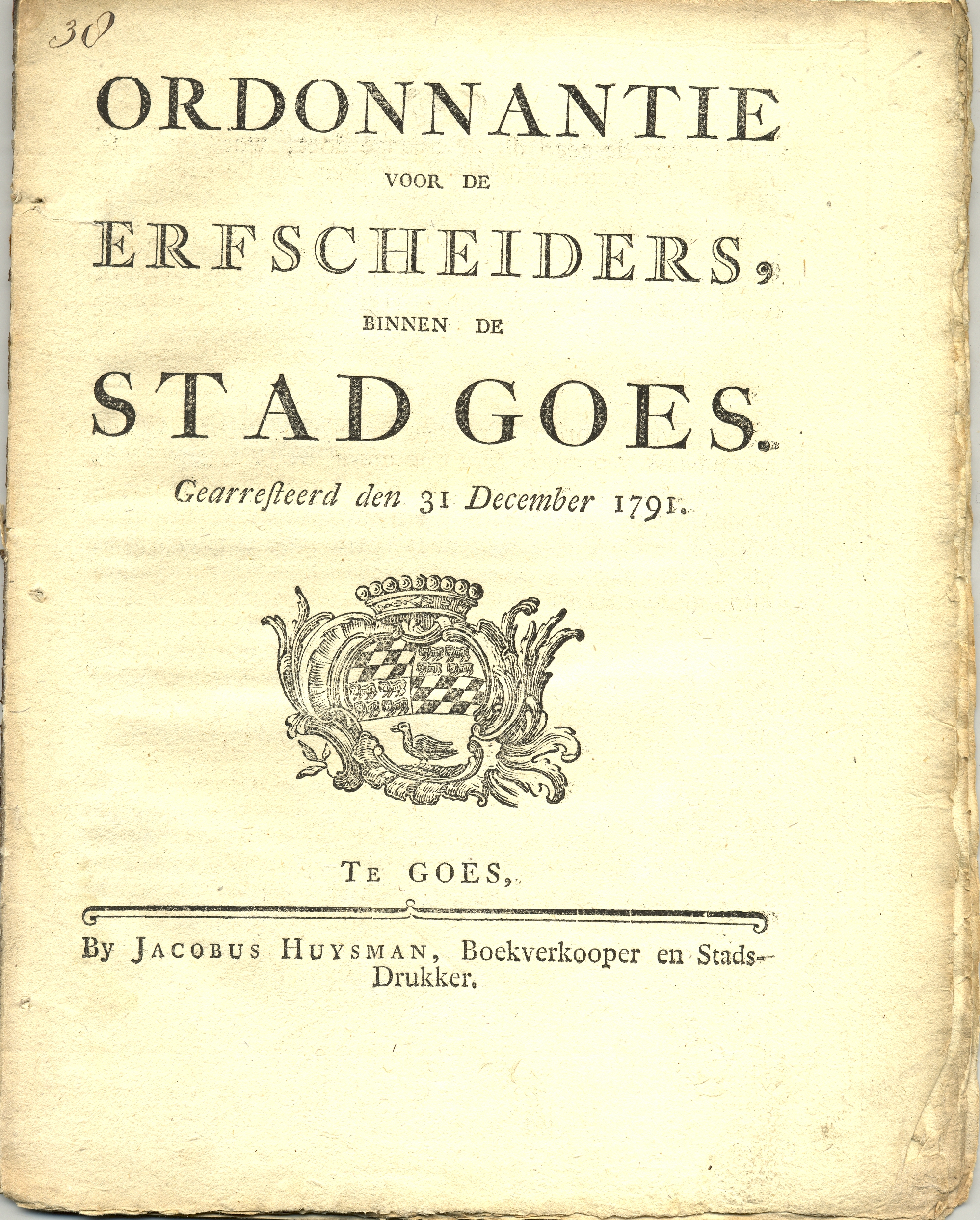 Ordonnantie voor de erfscheiders, 1791.