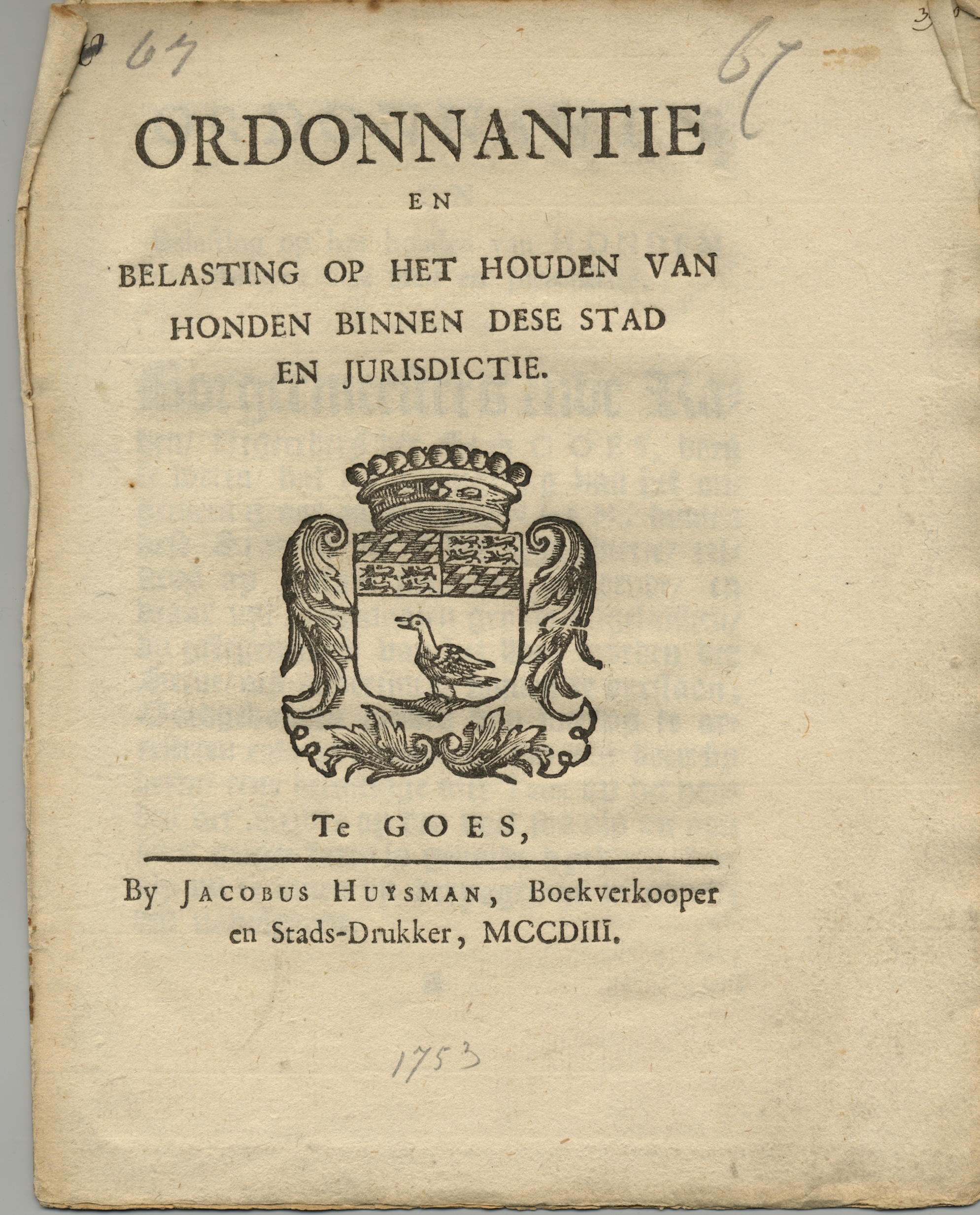 Ordonnantie op de hondenbelasting, 1753.