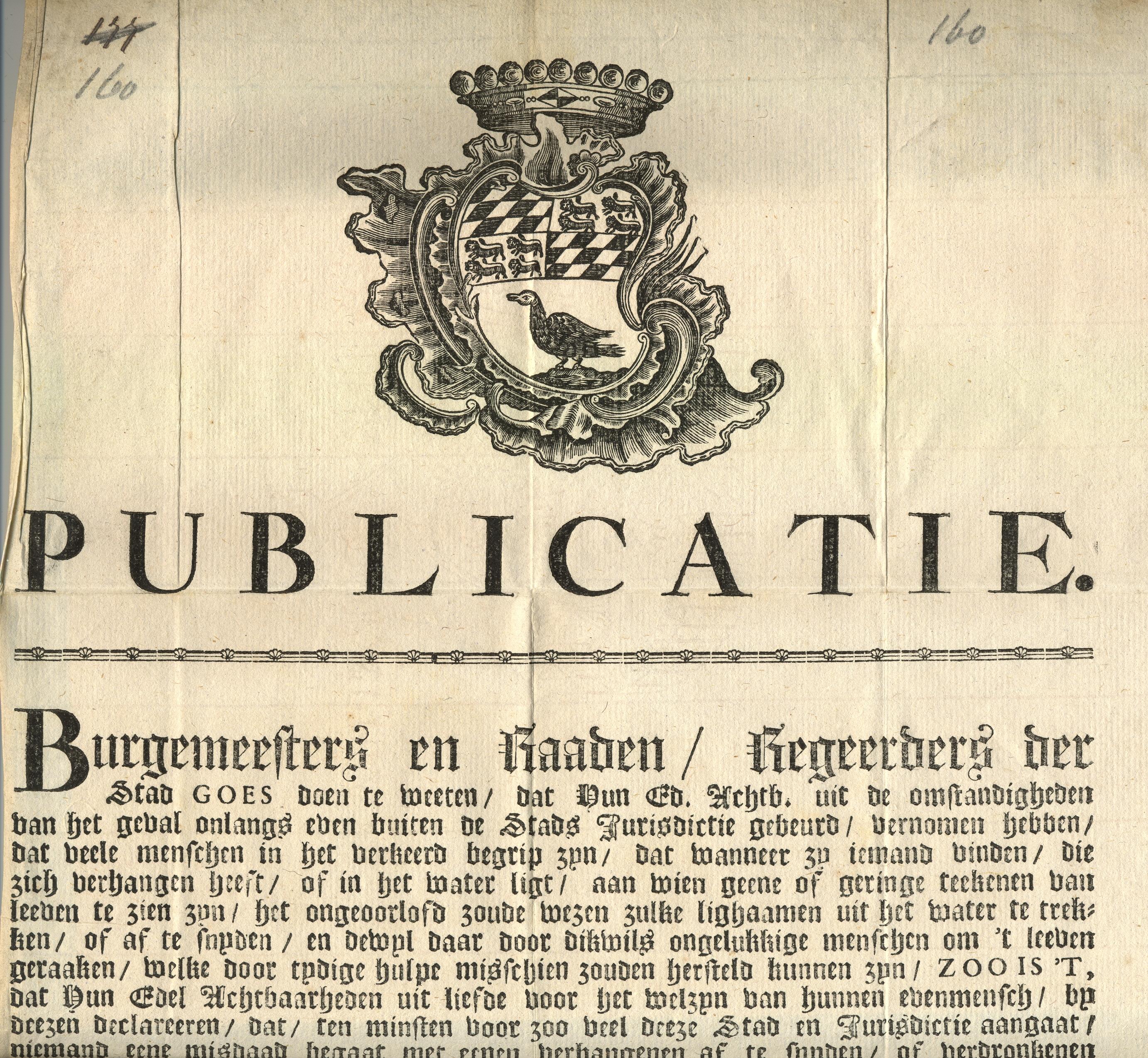 Publicatie om lichamen van zelfmoordenaars te bergen, 1776.