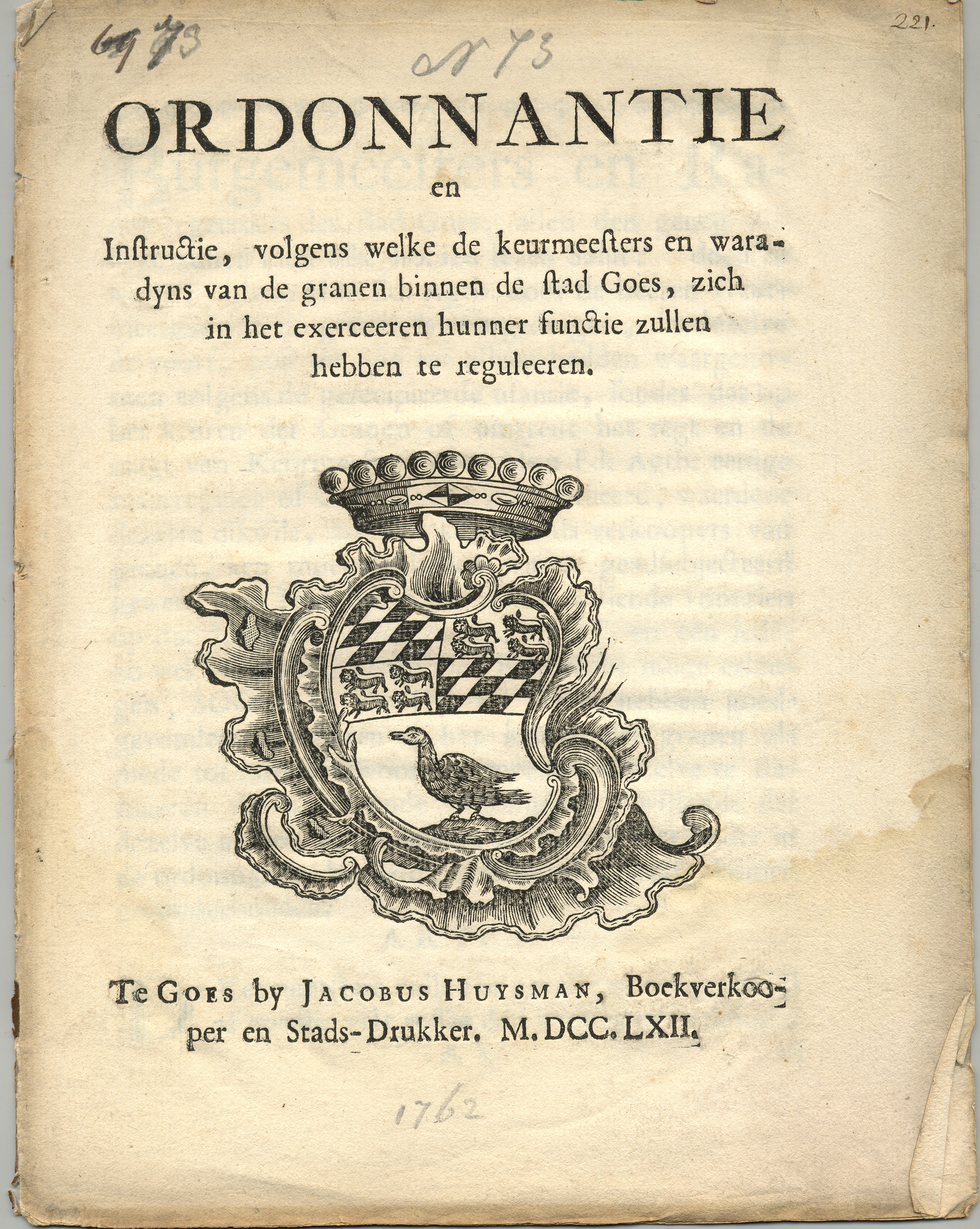 Ordonnantie op de keurmeesters van granen, 1762.