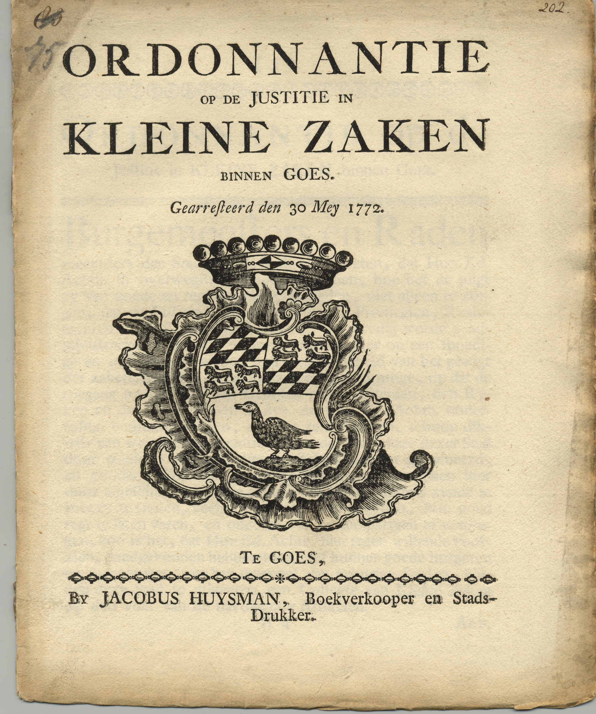 Ordonnantie op de justitie in kleine zaken, 1772.