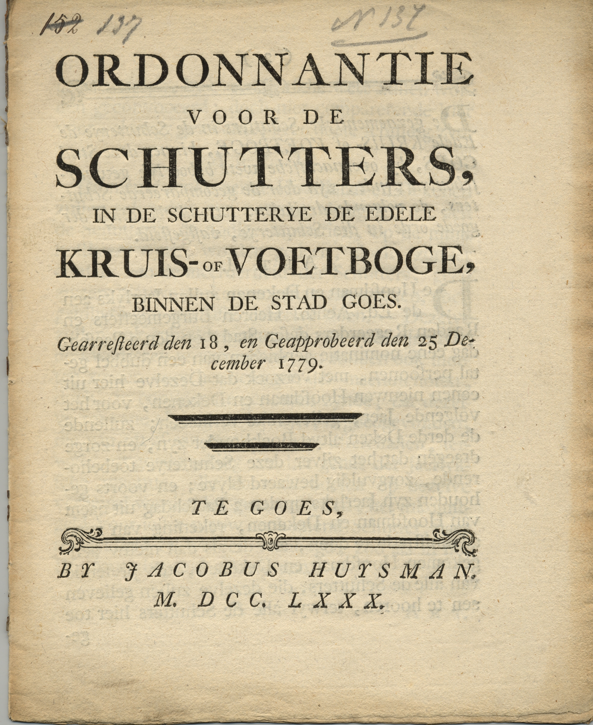 Ordonnantie voor de voetboogschutters, 1779.