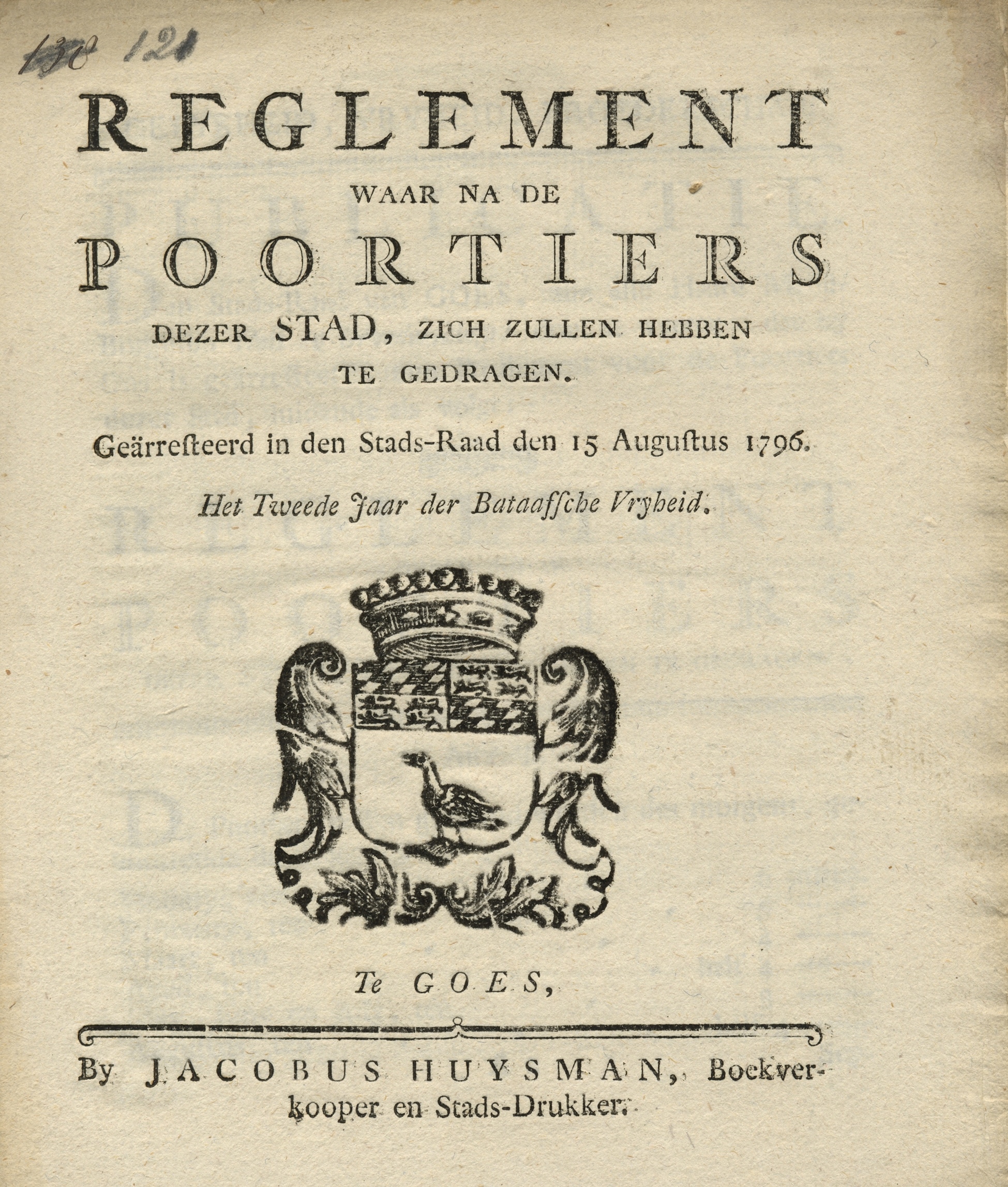 Reglement voor de stadspoortiers, 1796.