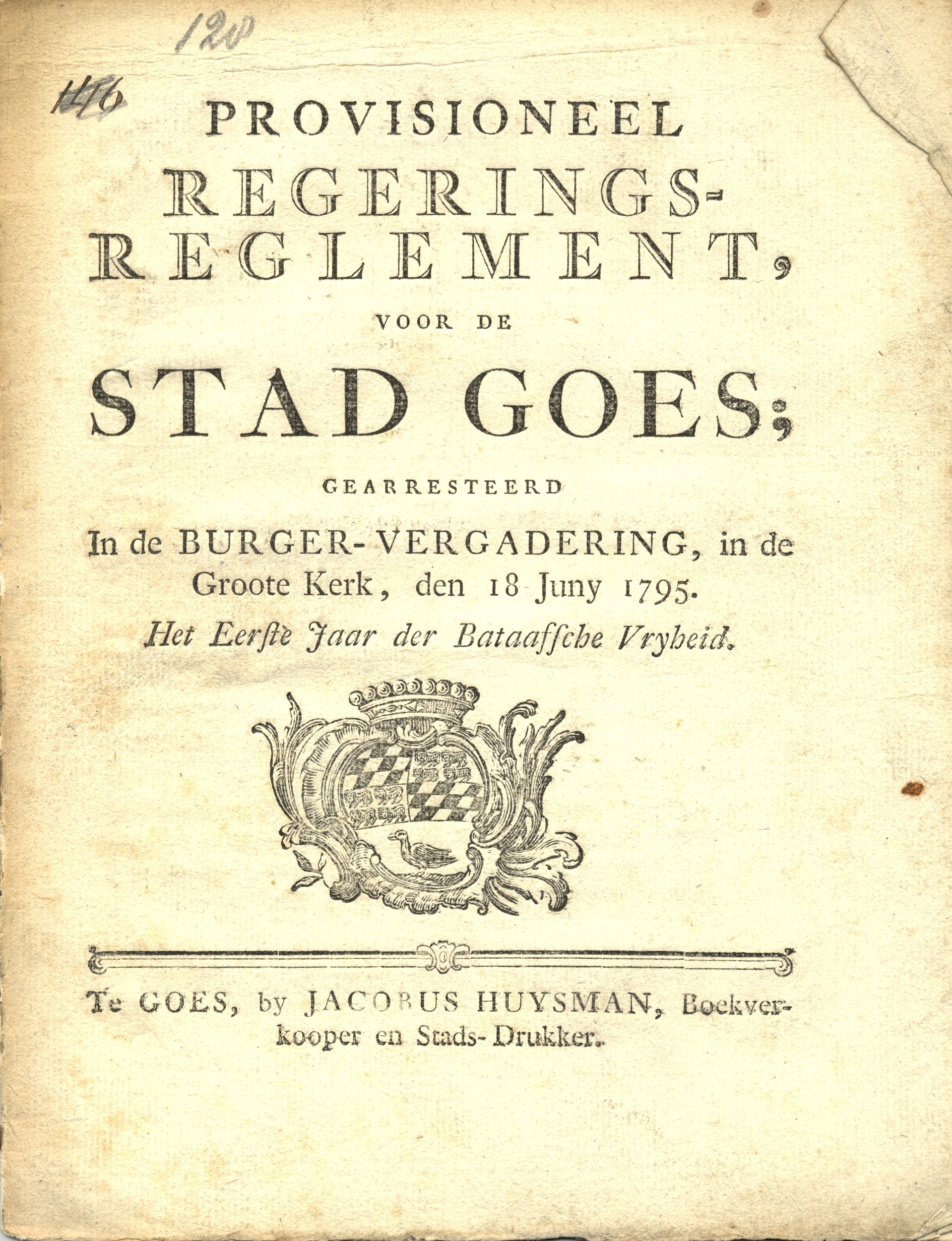 Voorlopig reglement op het stadsbestuur, 18 juni 1795.