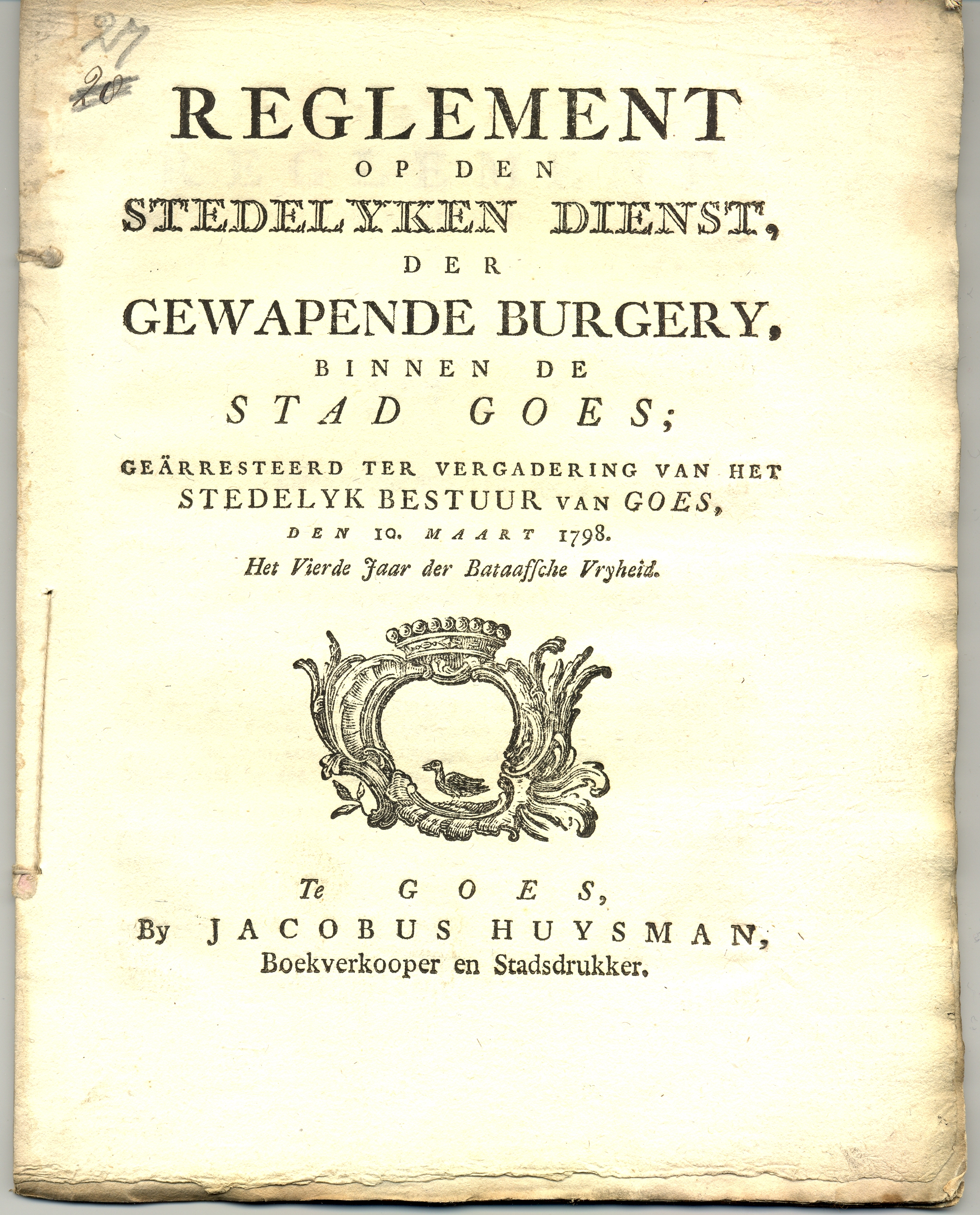 Reglement op de burgerwacht, 1798.