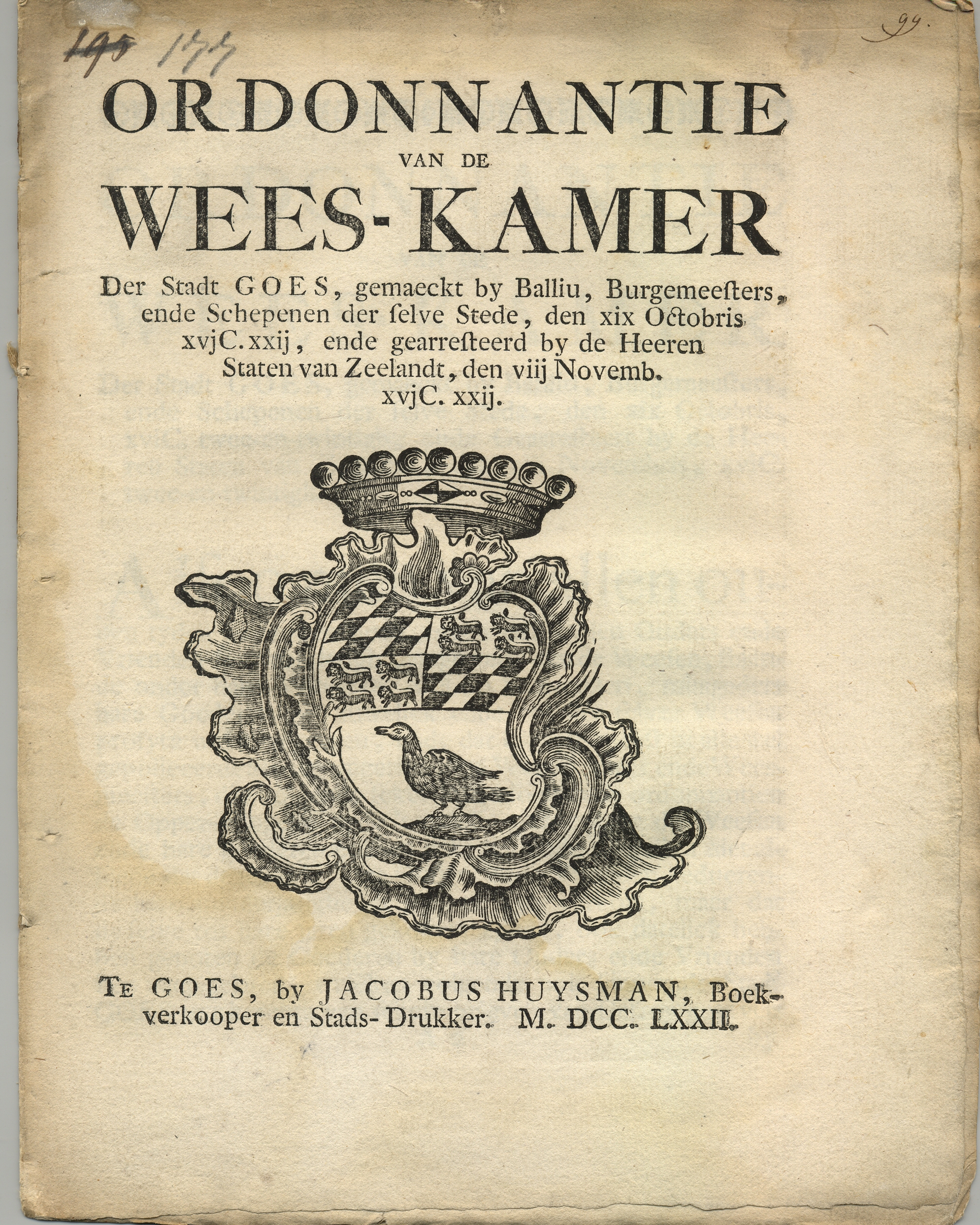 Ordonnantie op de weeskamer, 1772.