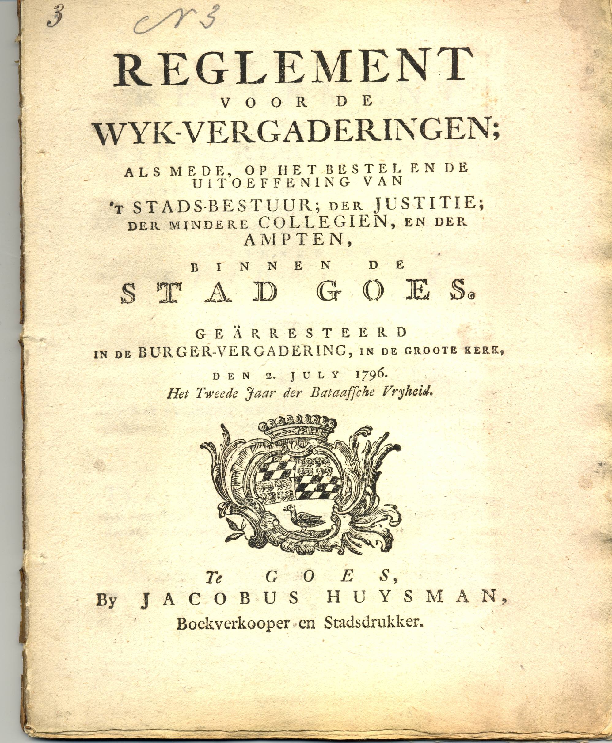 Reglement op de wijkvergaderingen en het stadsbestuur, 1796.