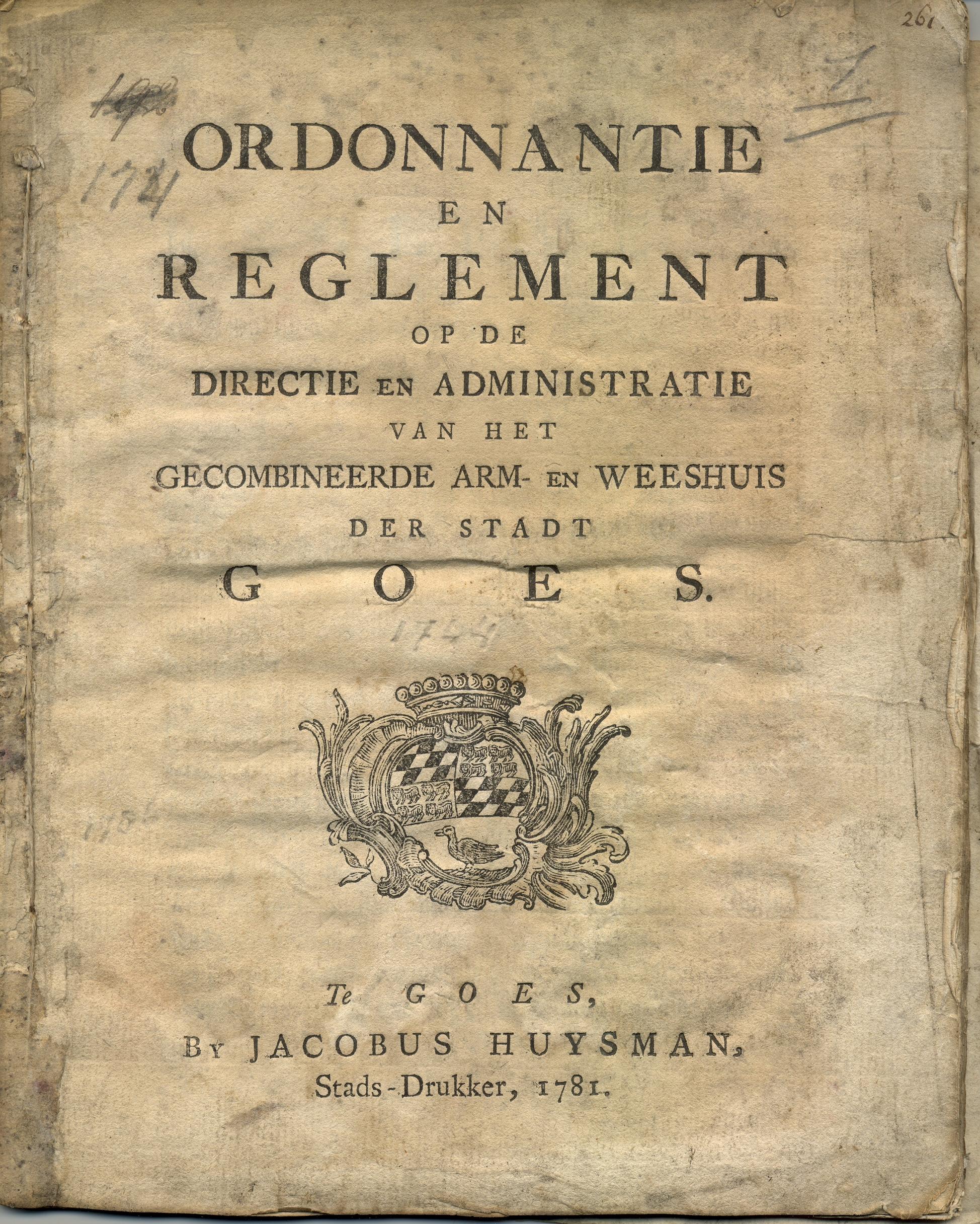 Ordonnantie op het gecombineerde arm- en weeshuis, 1781.