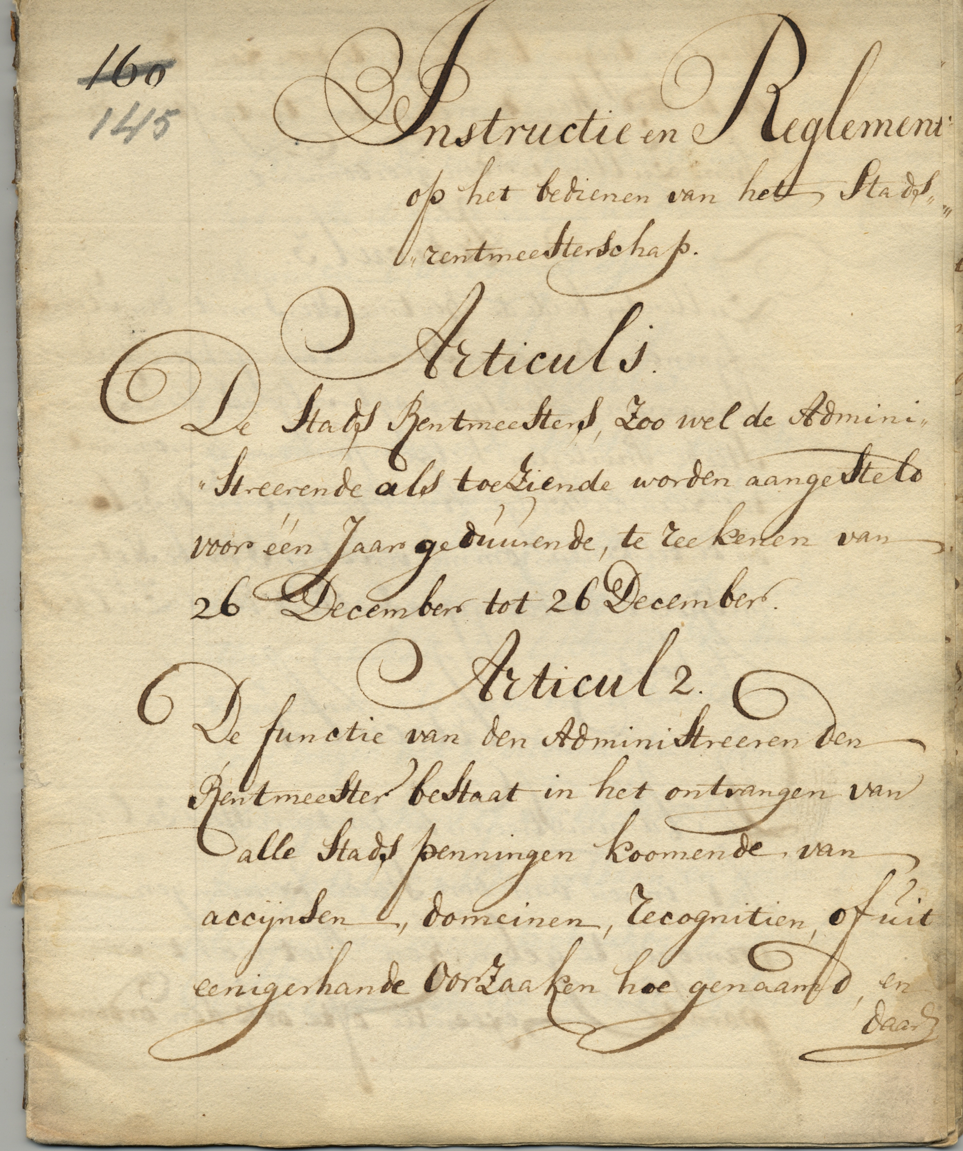 Instructie op het stadsrentmeesterschap, 1784.