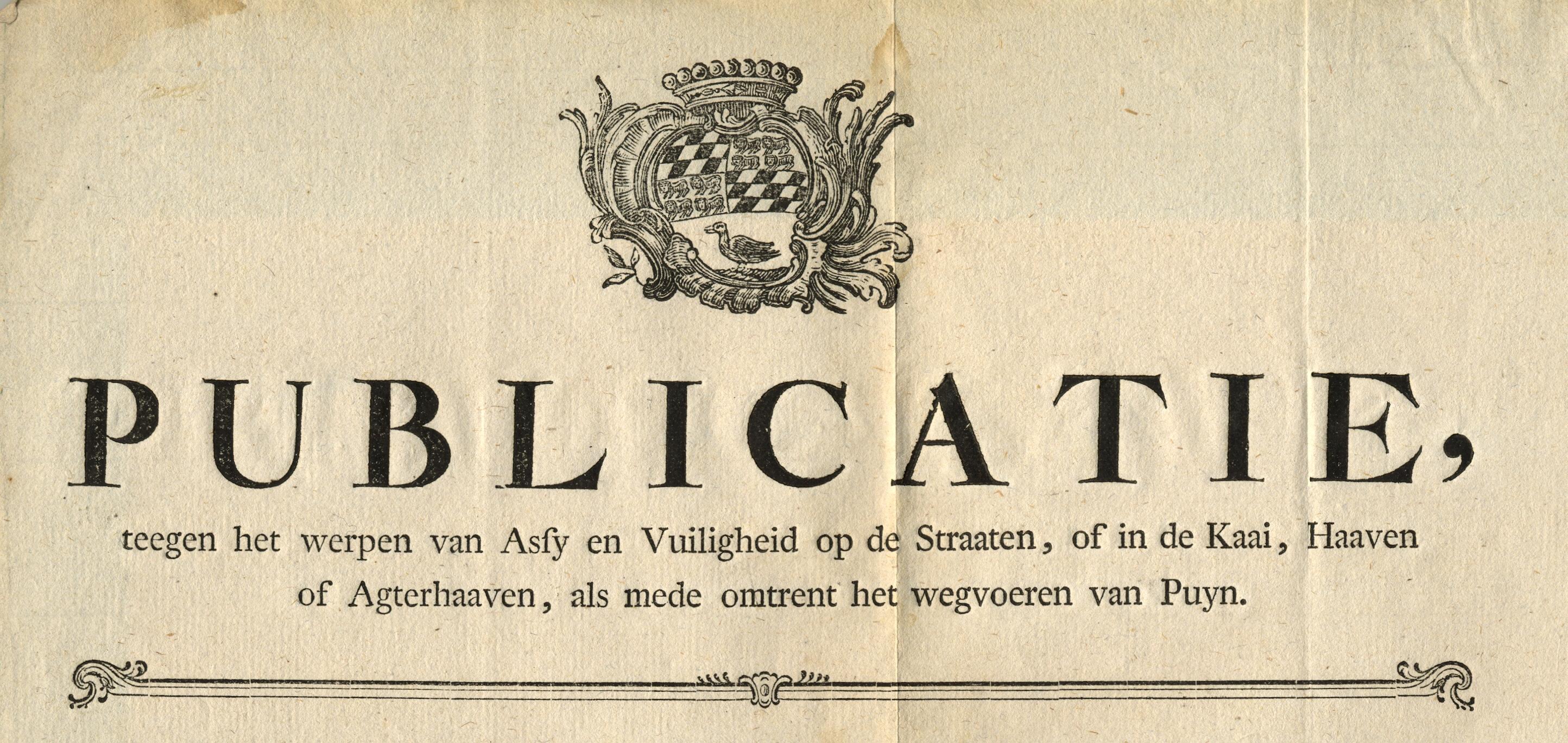 Publicatie tegen het werpen van vuil op straat, 1789.