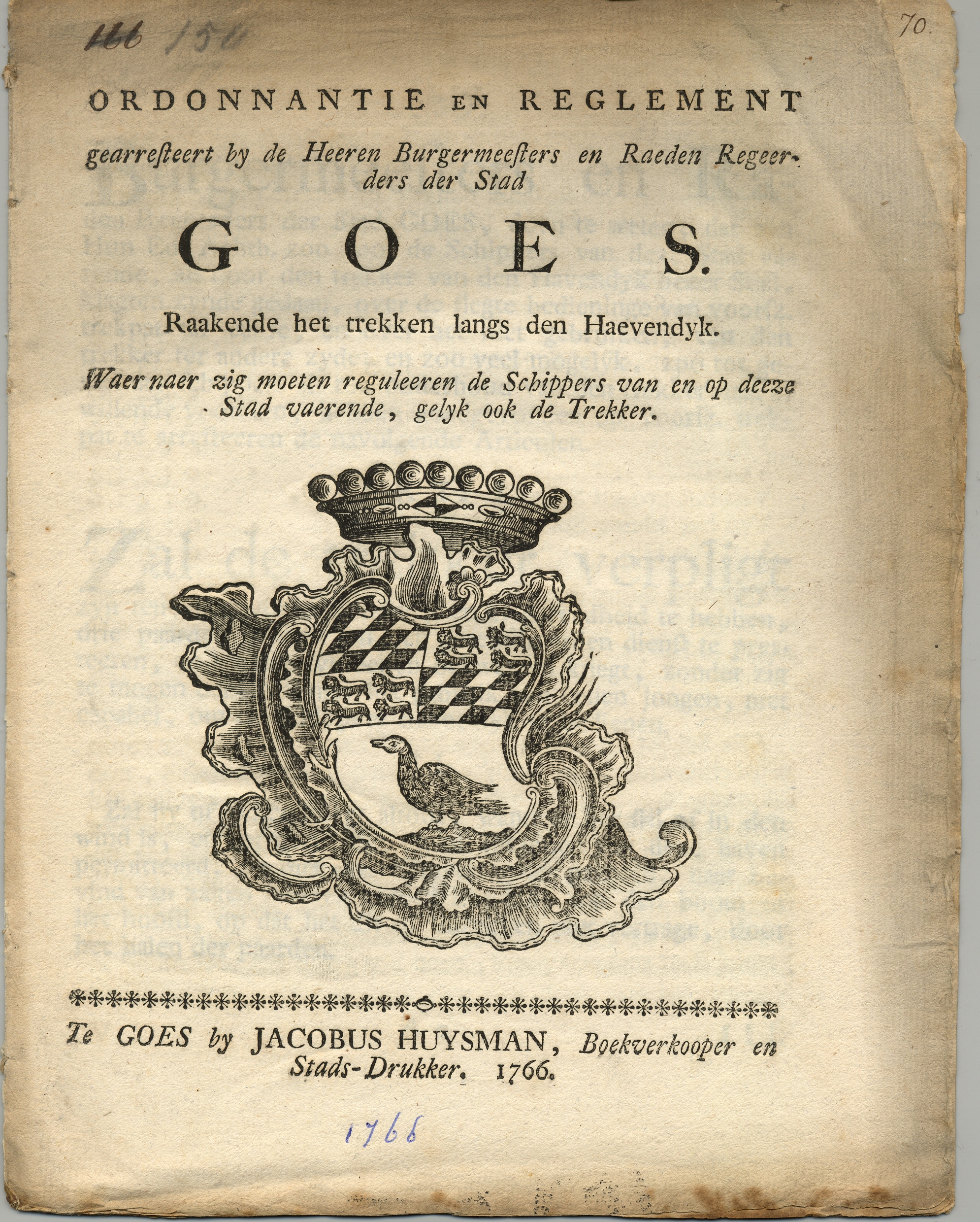 Ordonnantie op het trekken van schepen in de haven, 1766.