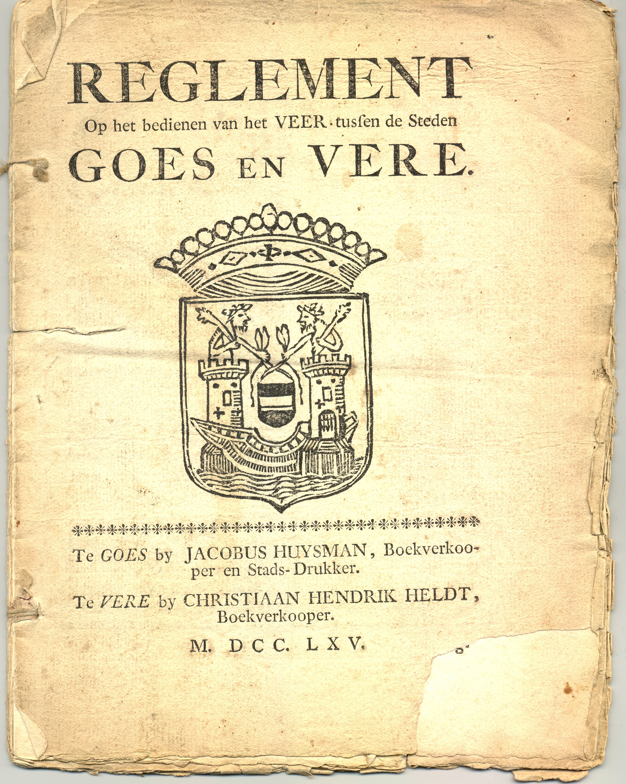 Reglement op het veer tussen Veere en Goes, 1765.