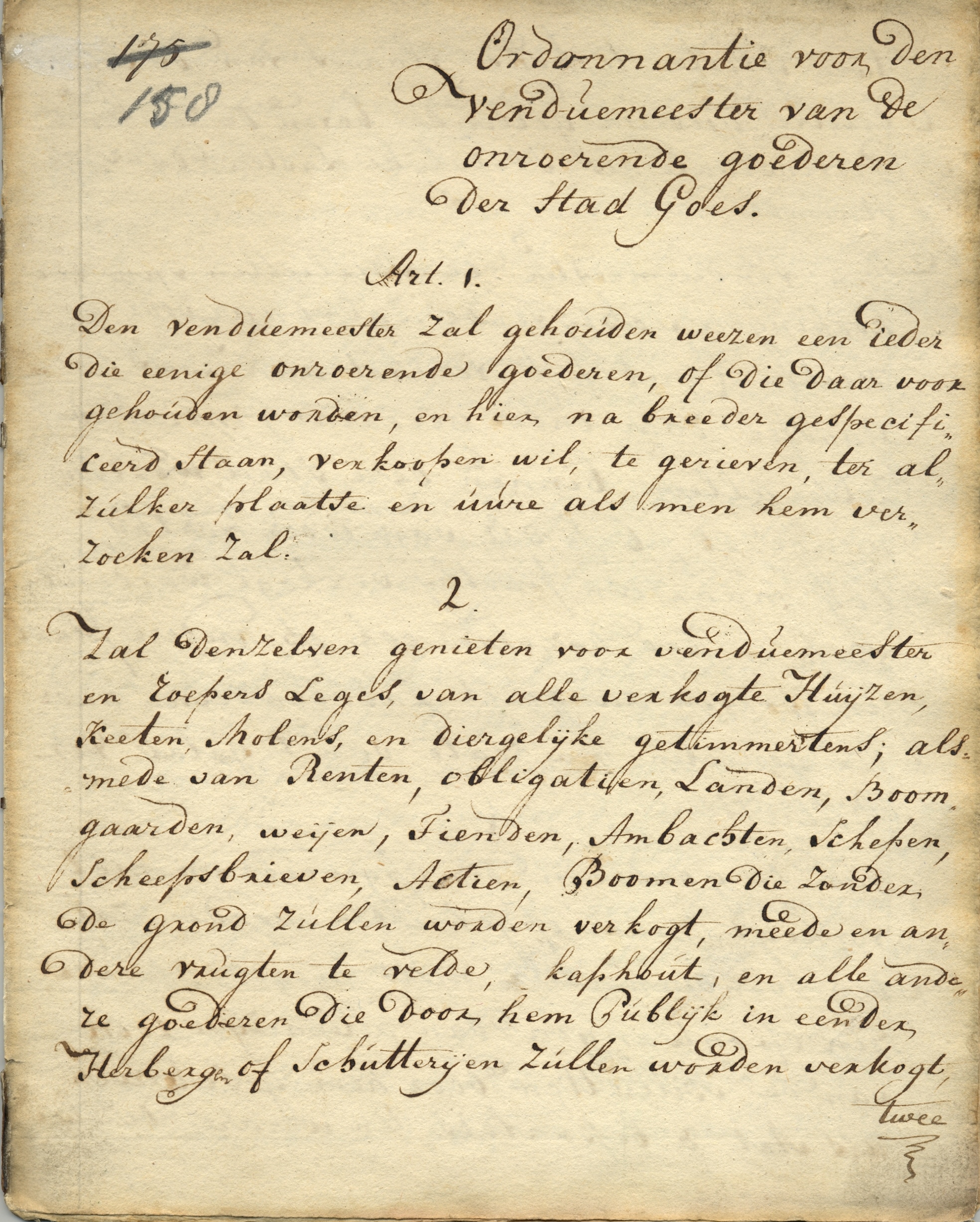 Ordonnantie voor de venduemeester van onroerende goederen, 1781.