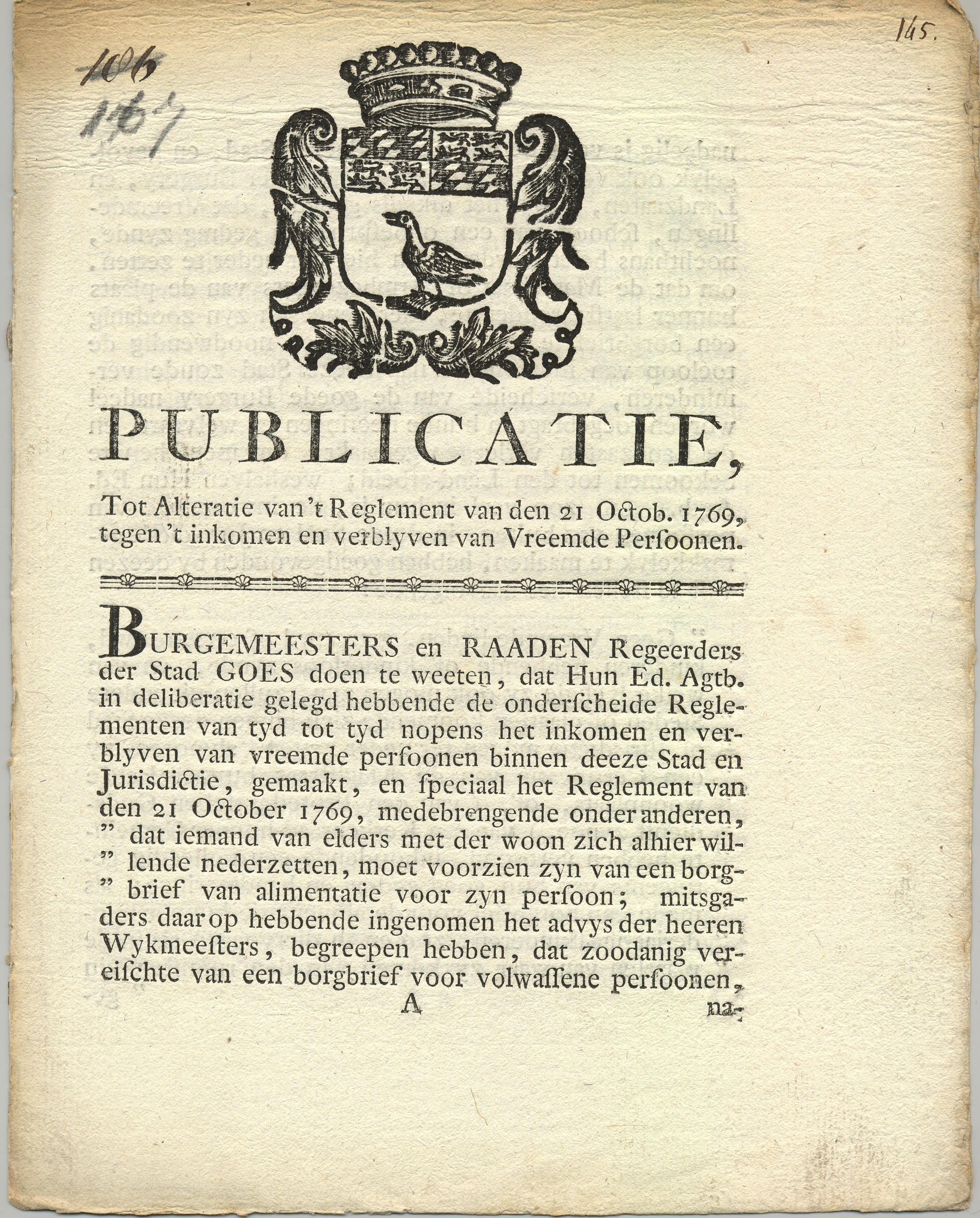 Aanpassing op de publicatie op vreemde personen, 1776.