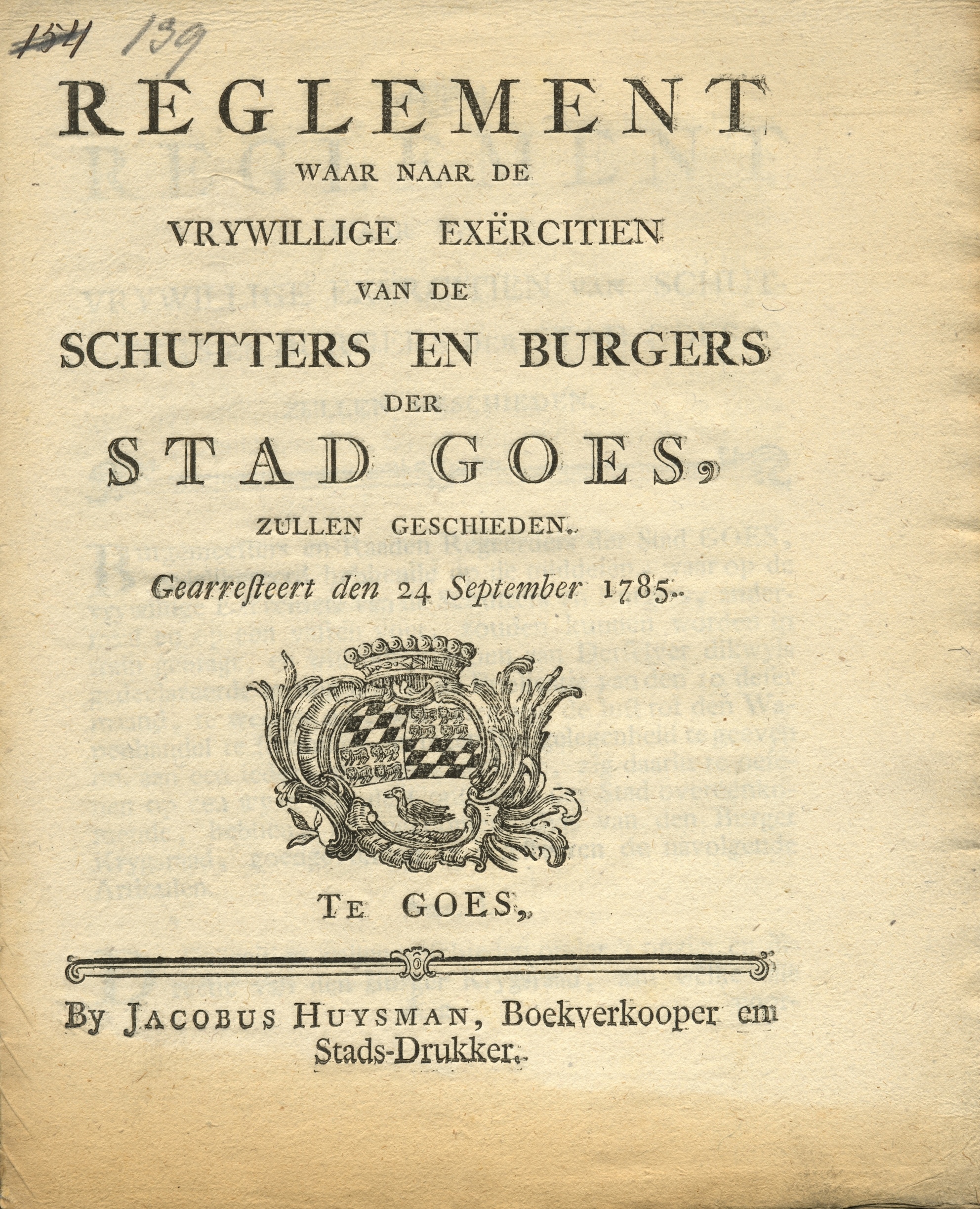 Reglement voor het houden van vrijwillige exercitien, 1785.
