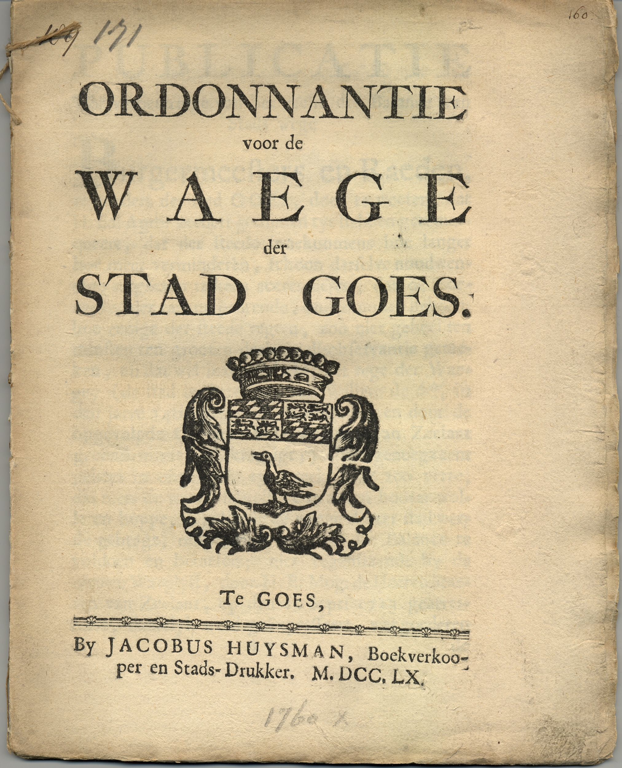 Ordonnantie op het gebruik van de stadswaag, 1760.