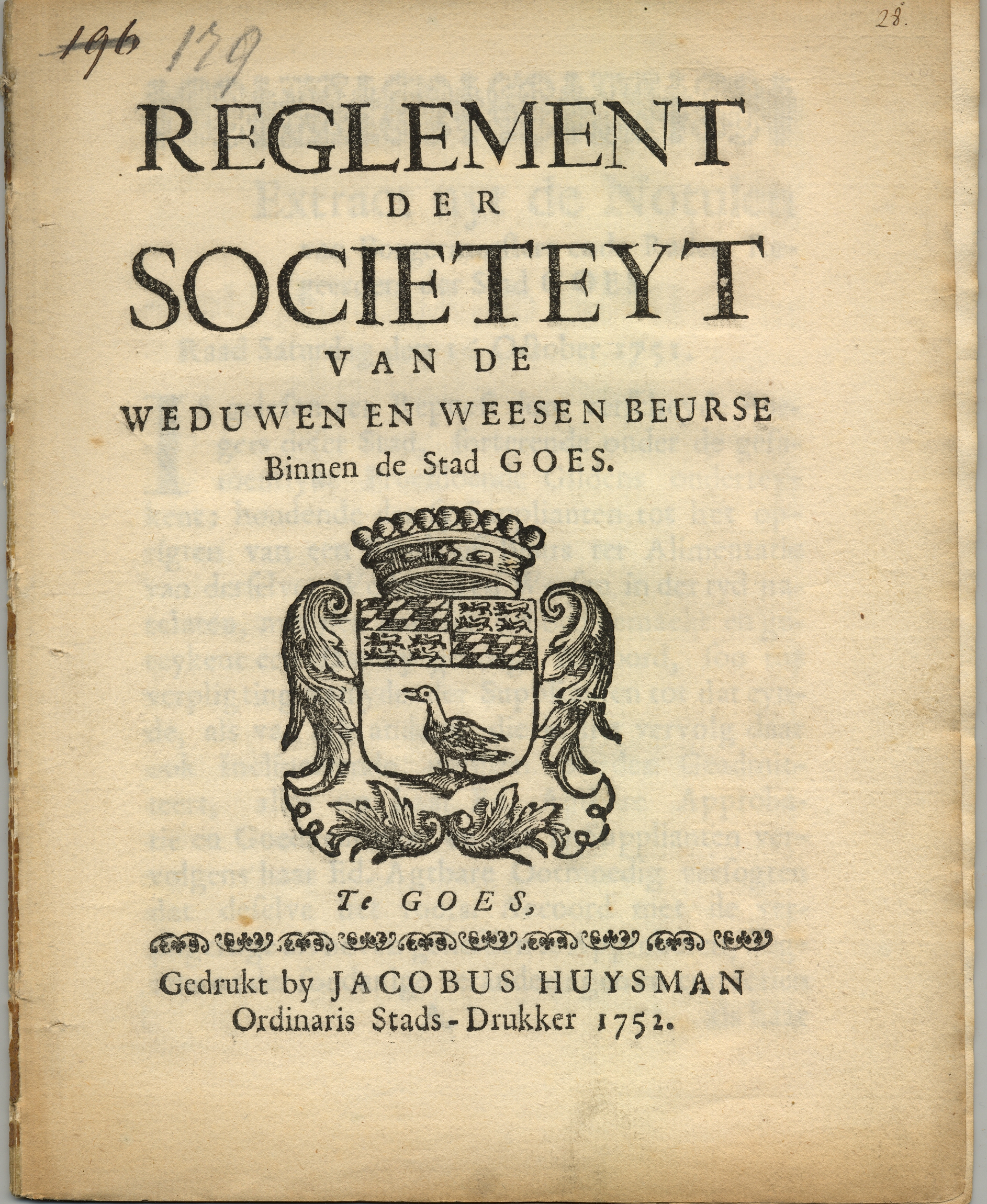 Reglement op de weduwen- en wezenbeurs, 1751.