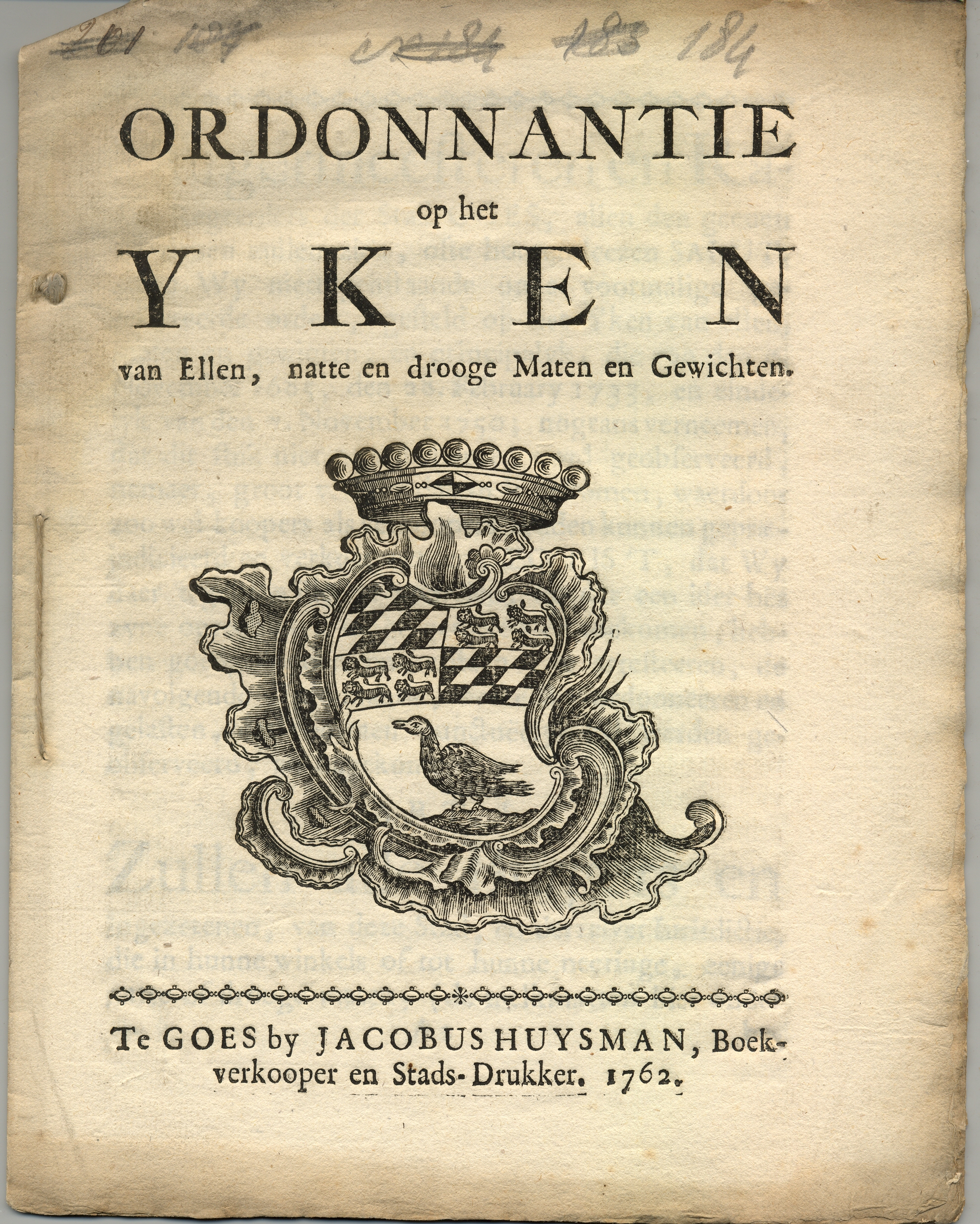 Ordonnantie op het ijken van maten en gewichten, 1762.