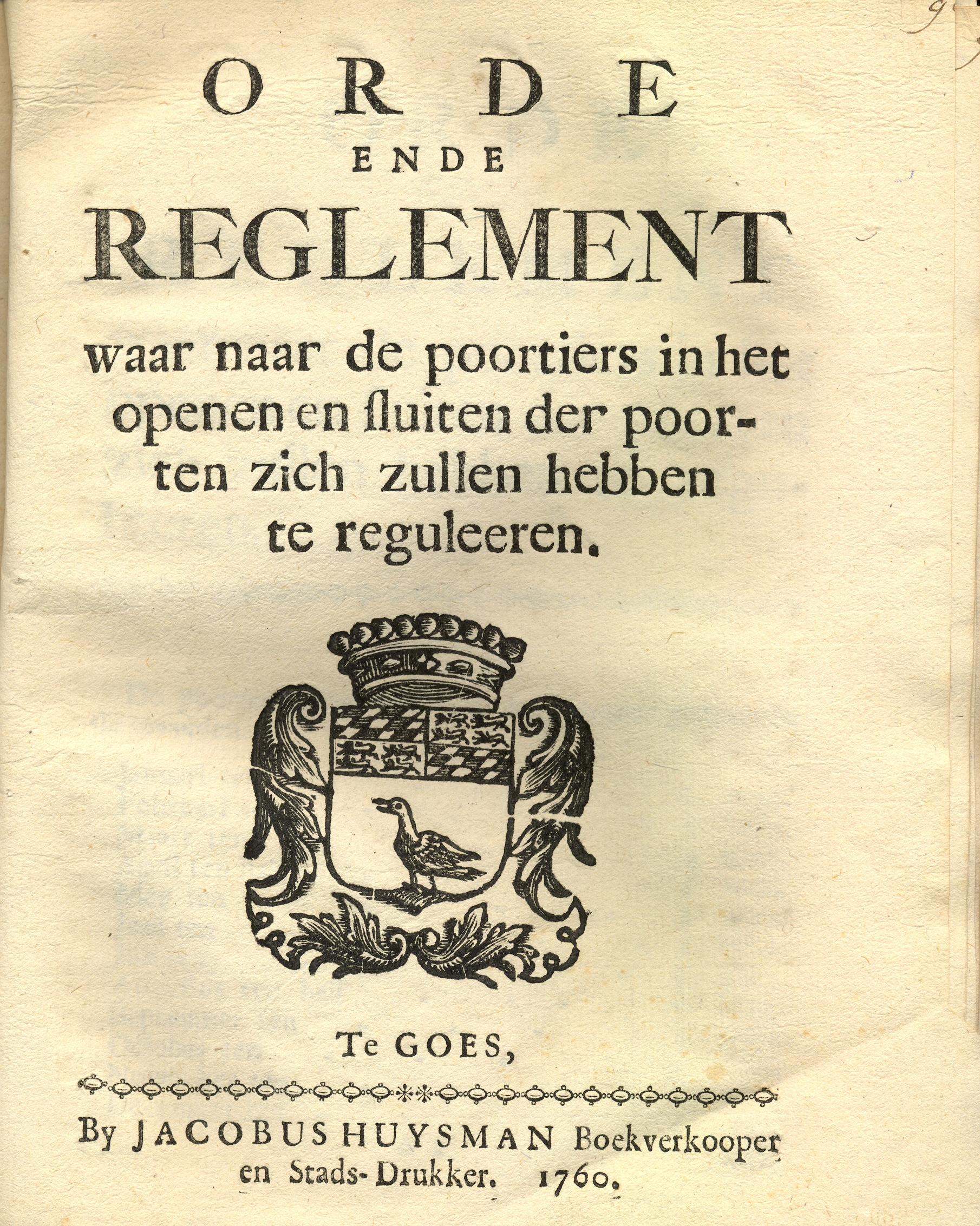 Reglement voor de poortiers van de stadspoorten, 1760.