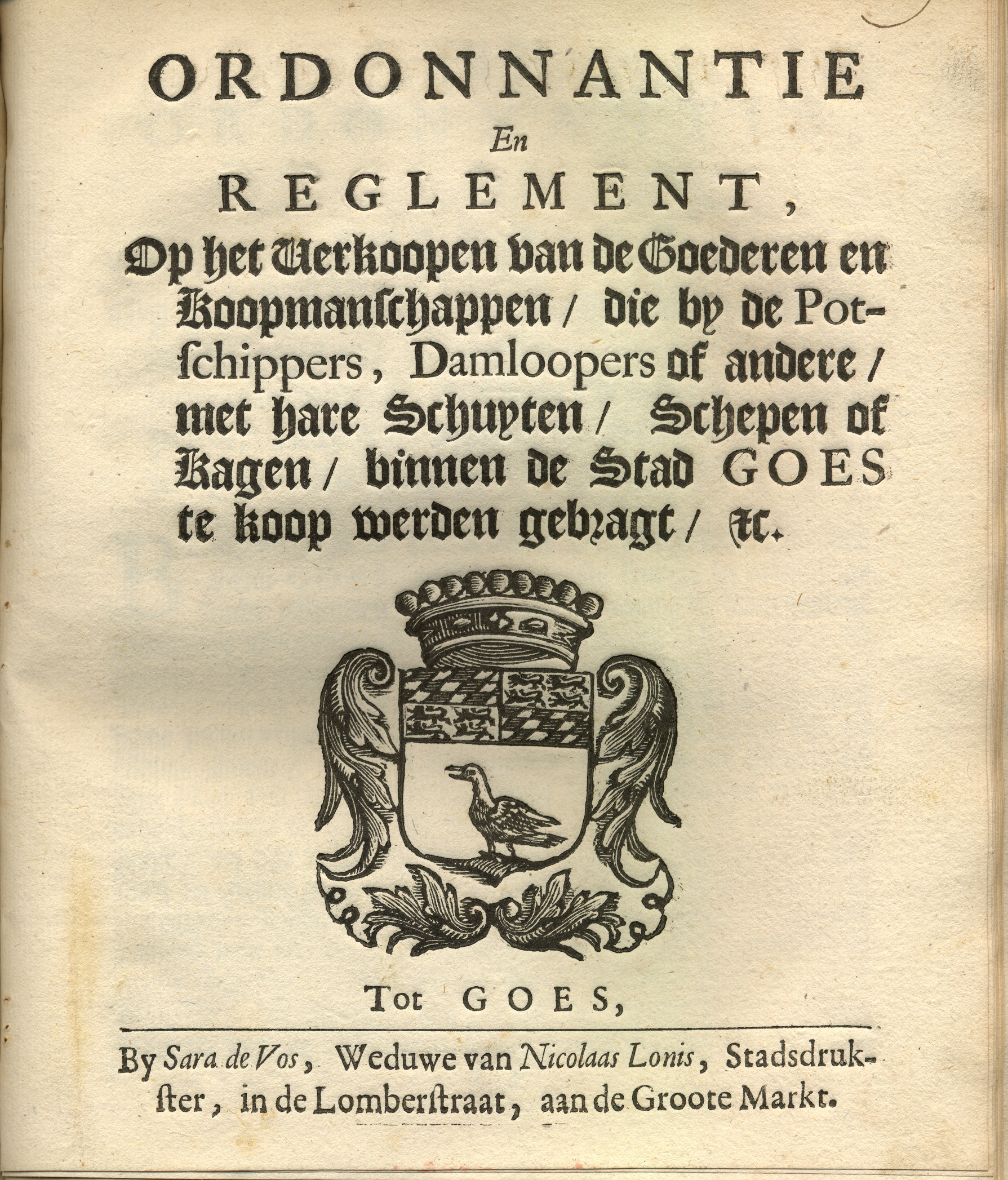 Ordonnantie op de verkoop van goederen die per schip aankomen, 1735.