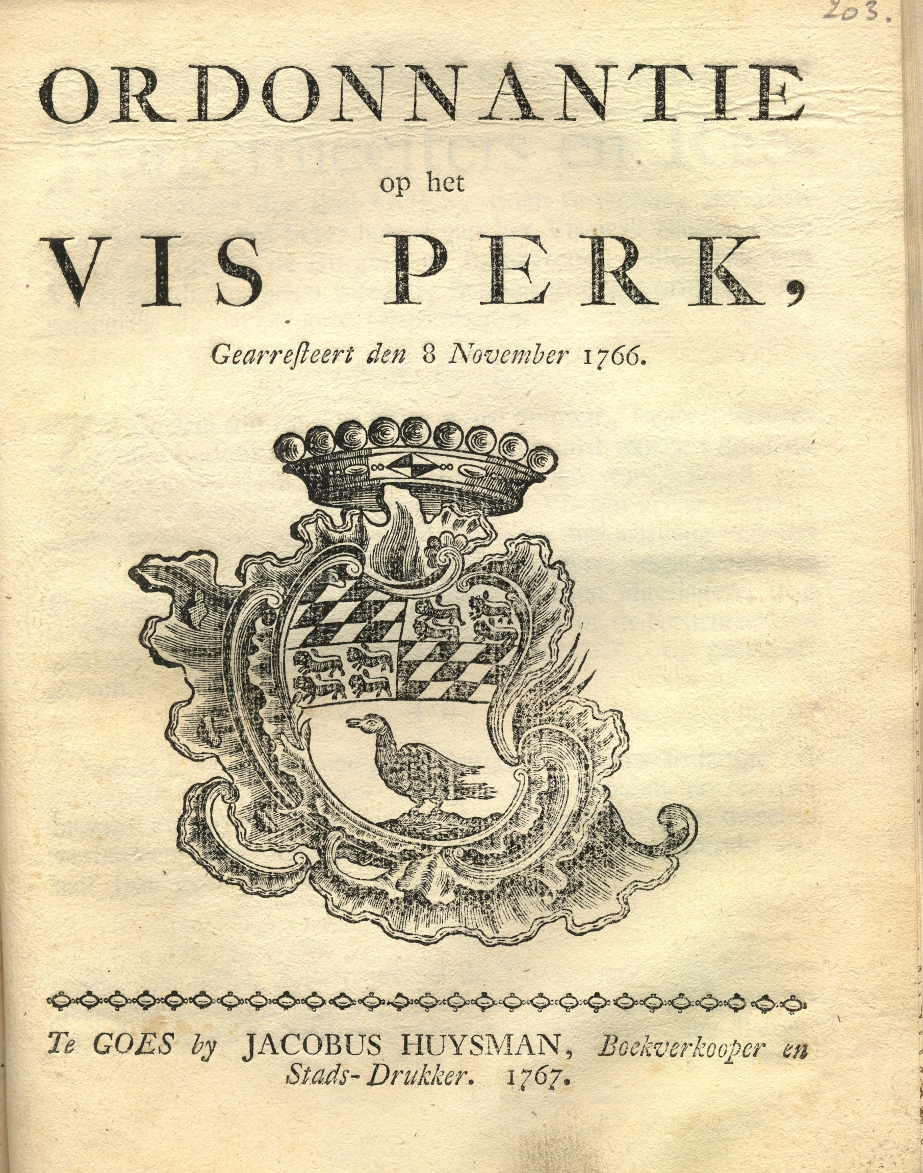 Ordonnantie op het Visperk, 1767.