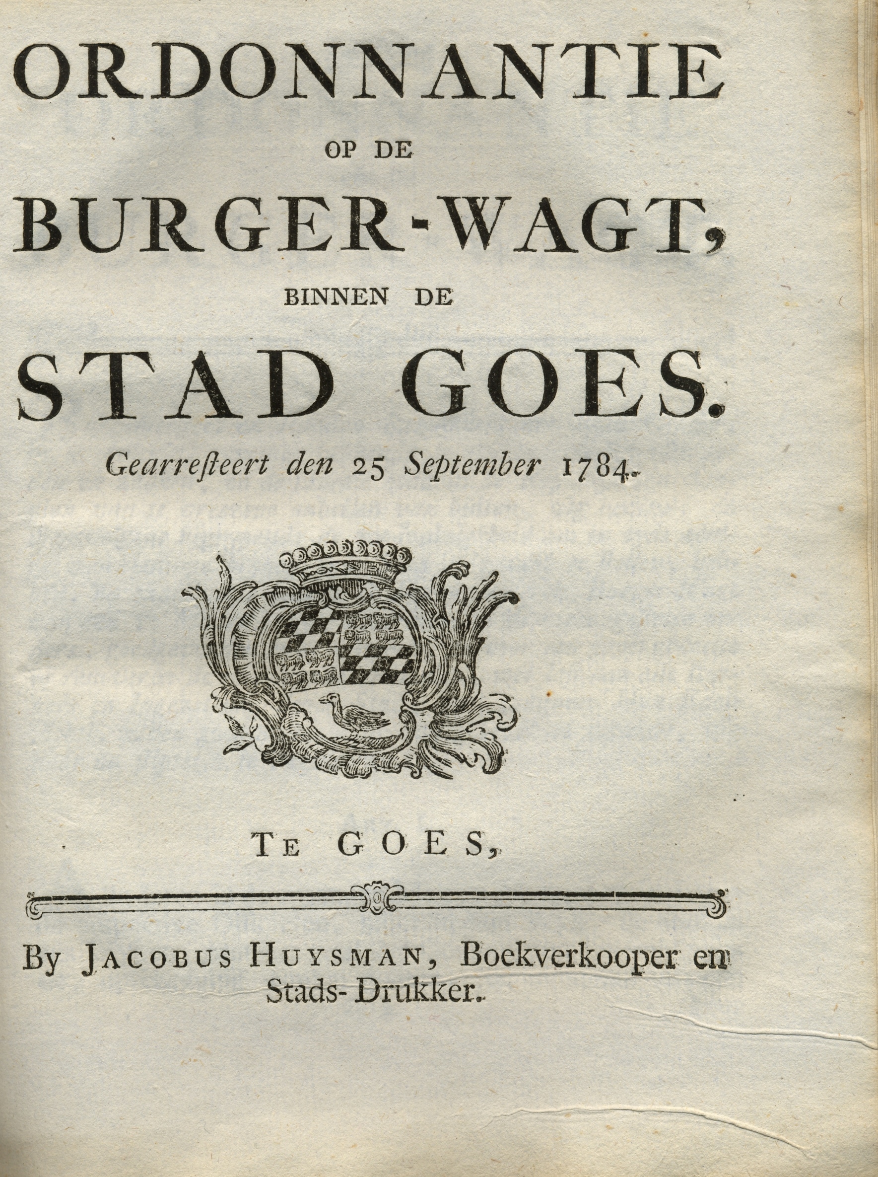 Ordonnantie op de burgerwacht, 1784.