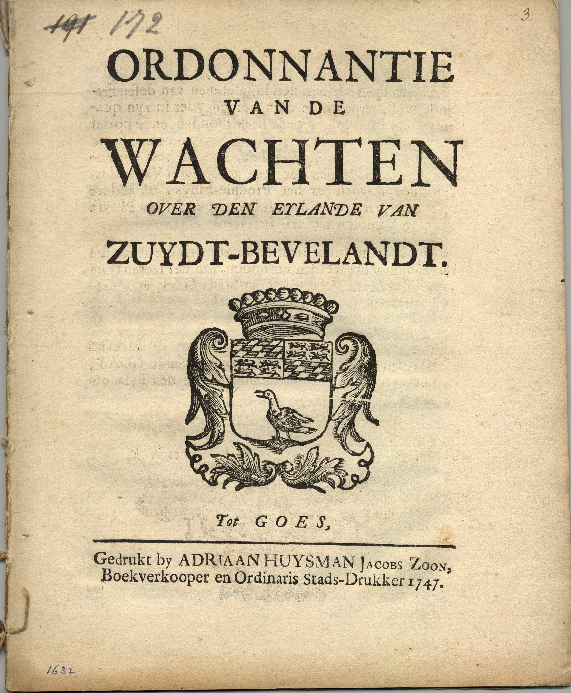 Ordonnantie op de landwacht van Zuid-Beveland, 1747.