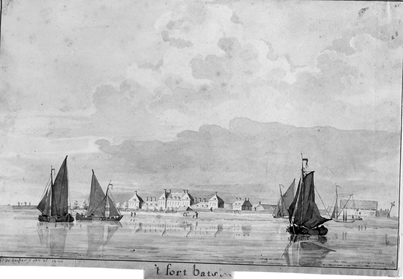 Fort Bath gezien vanaf de Westerschelde in 1800.