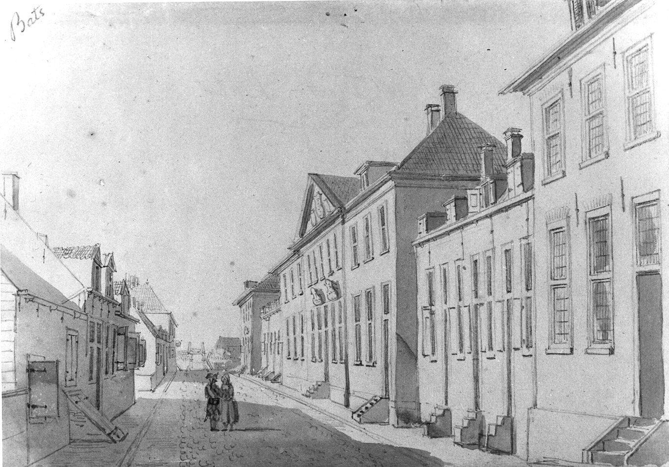Straat in het dorp Bath, eind 18e eeuw.