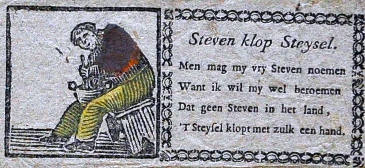 Stijfselklopper, centsprent, 18e eeuw.