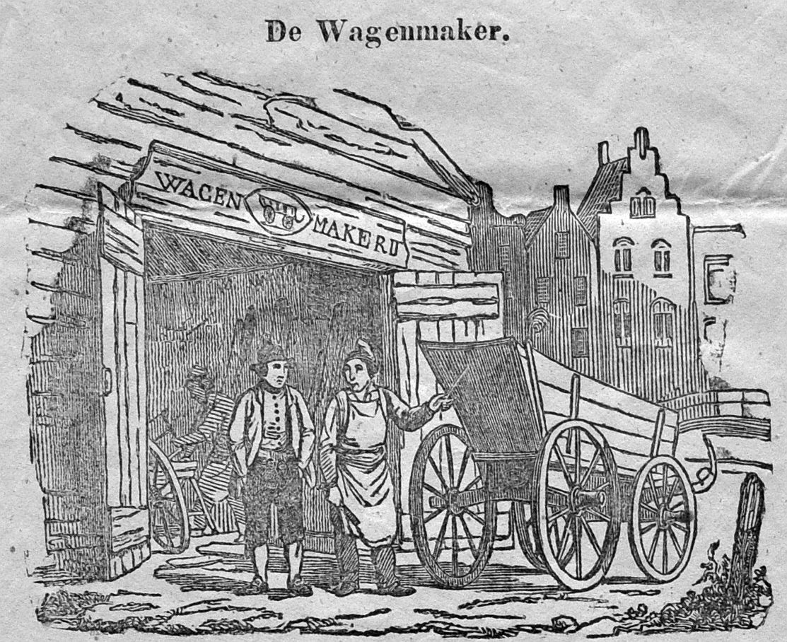 Wagenmakerij, centsprent 19e eeuw.