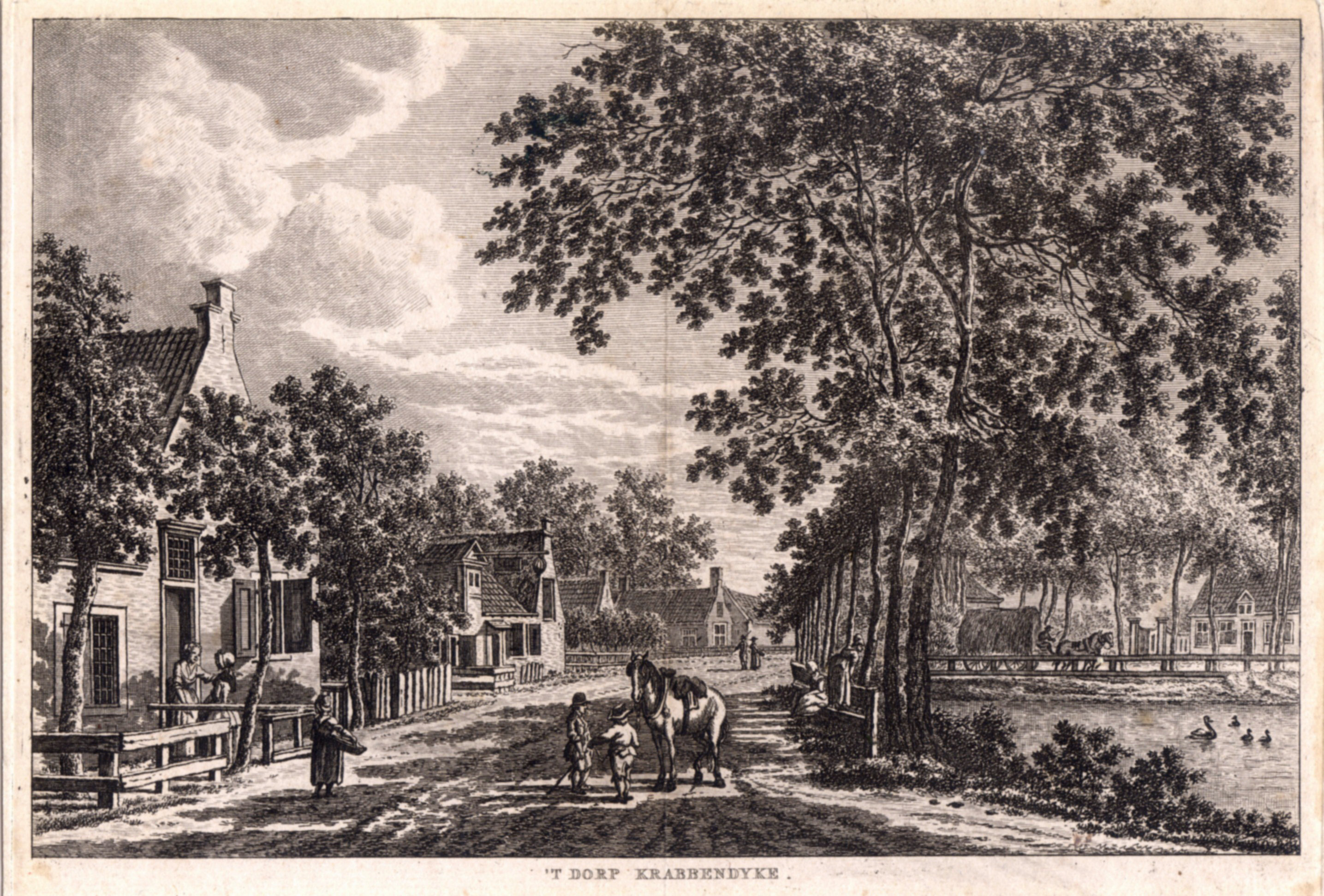 De dorpsstraat van Krabbendijke, midden 18e eeuw.