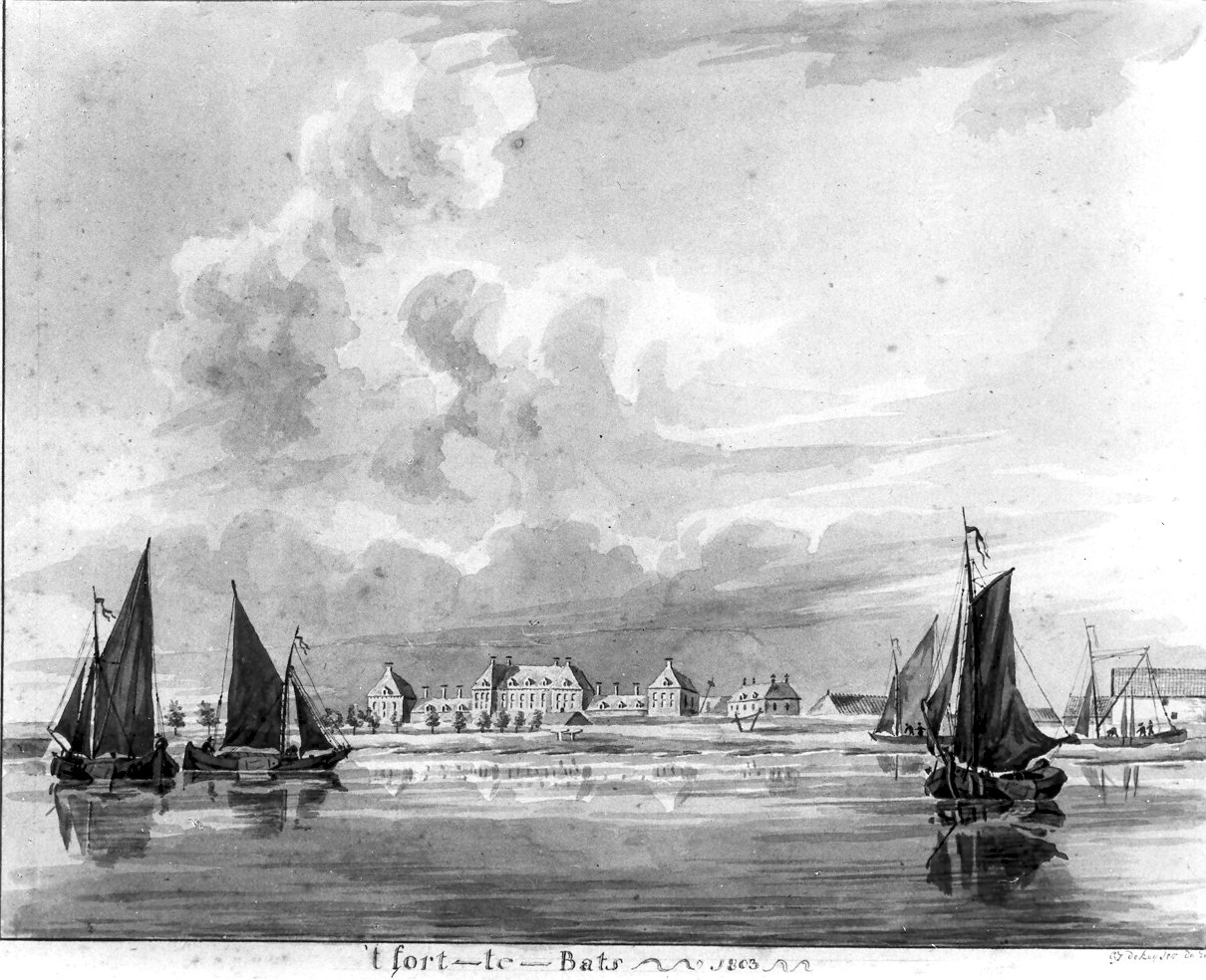 Fort Bath gezien vanaf de Westerschelde, 1803.