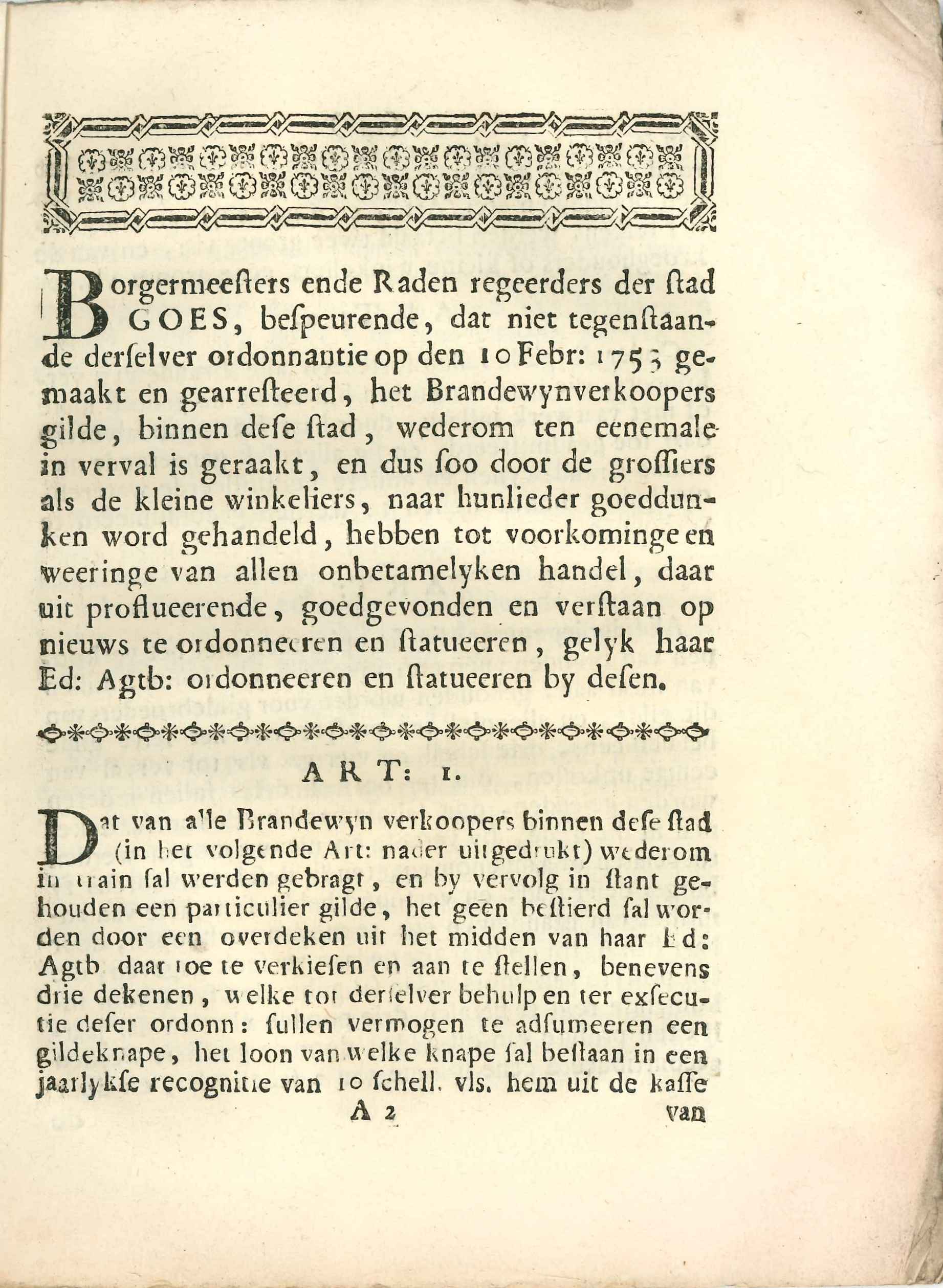 Overweging tot heroprichting van het brandewijnverkopersgilde, 1760. 